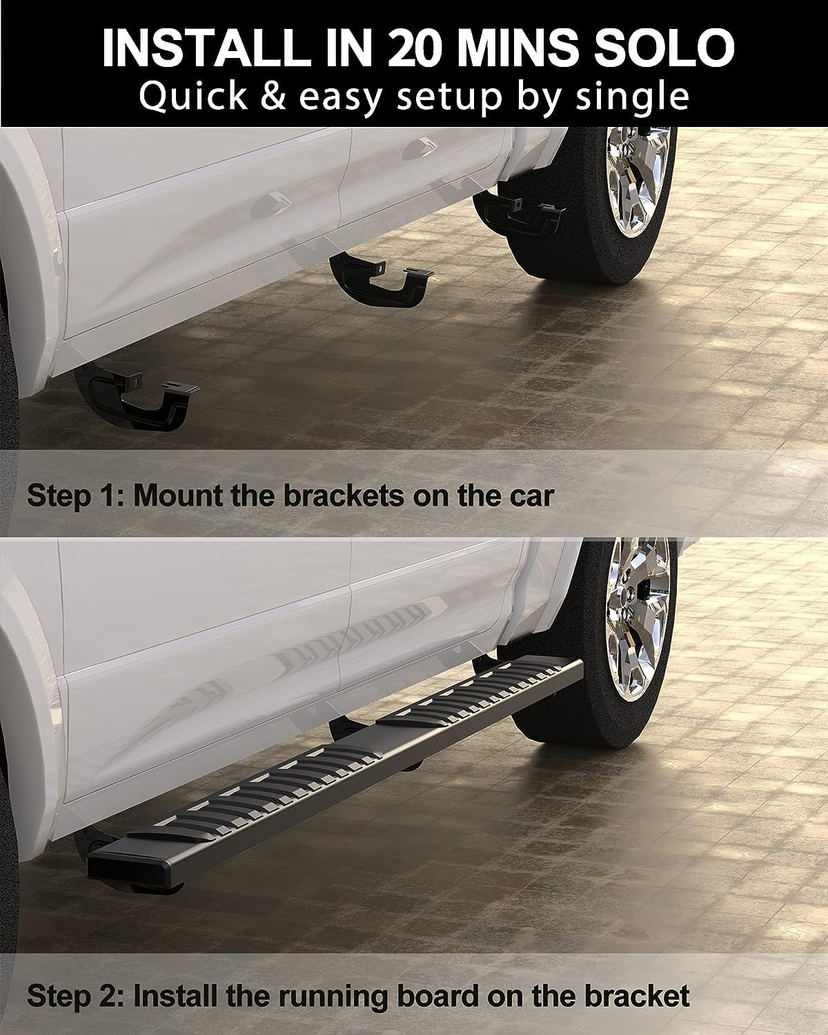 KYBOLT Aluminum Running Boards for 2007-2018 Chevy Silverado/GMC Sierra Crew Cab, Model XK-KB-PAU, Side Step Nerf Bars