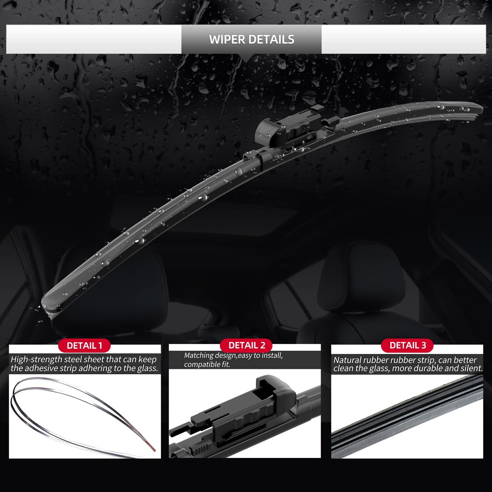 Gardimu Front And Rear Windshield Wiper Blades, 3 Pcs Front And Back Windshield Wipers Blades Replacement For Ford Edge 2015-202
