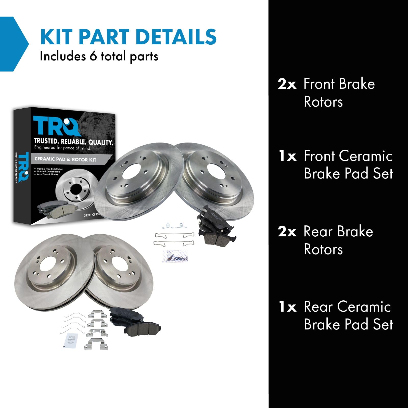 Trq Front And Rear Brake Pad & Rotor Kit Brake Pads Brake Rotor Ceramic Compatible With 2019-2020 Acura Rdx