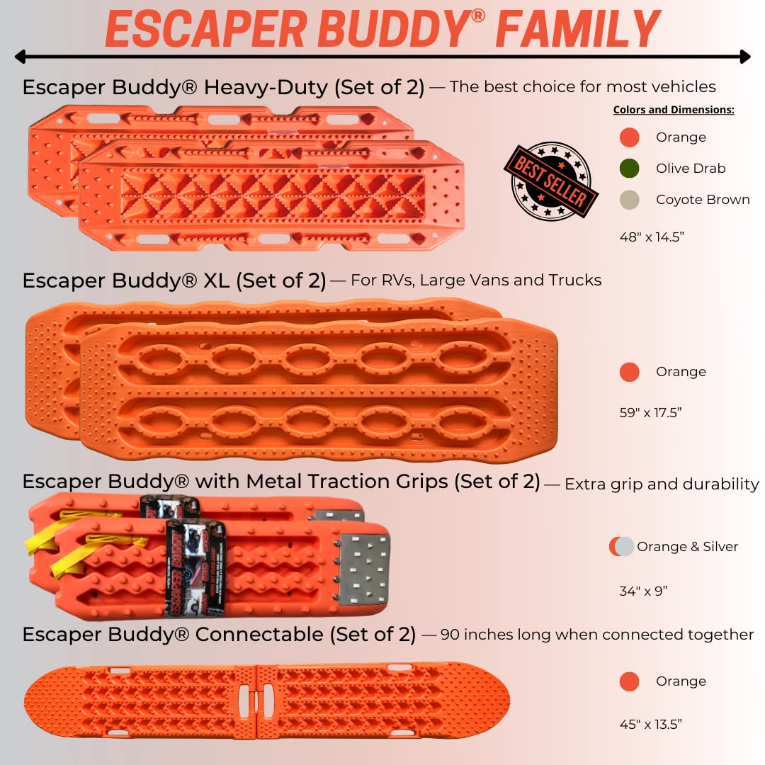 Maxsa 20333-Od Heavy-Duty Escaper Buddy Traction Mats For Off-Road Mud, Sand, & Snow Vehicle Extraction, Bendable, Unbreakable, Olive Drab, 2 Pack