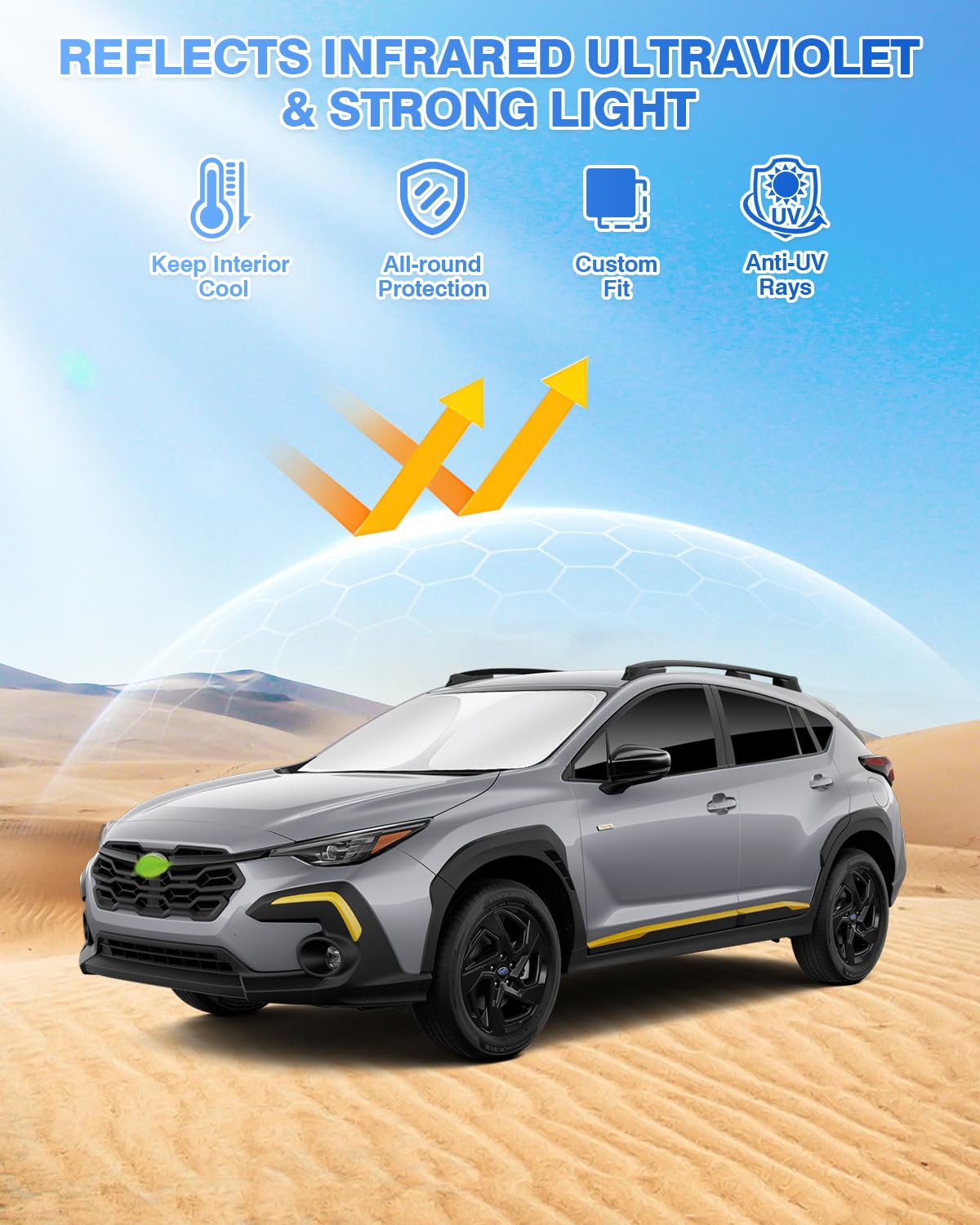 Canvcle Windshield Sun Shades for Subaru Crosstrek 2024-Present, 8PCS, Black, Polyester, Privacy Protection, Keep Vehicle Cool