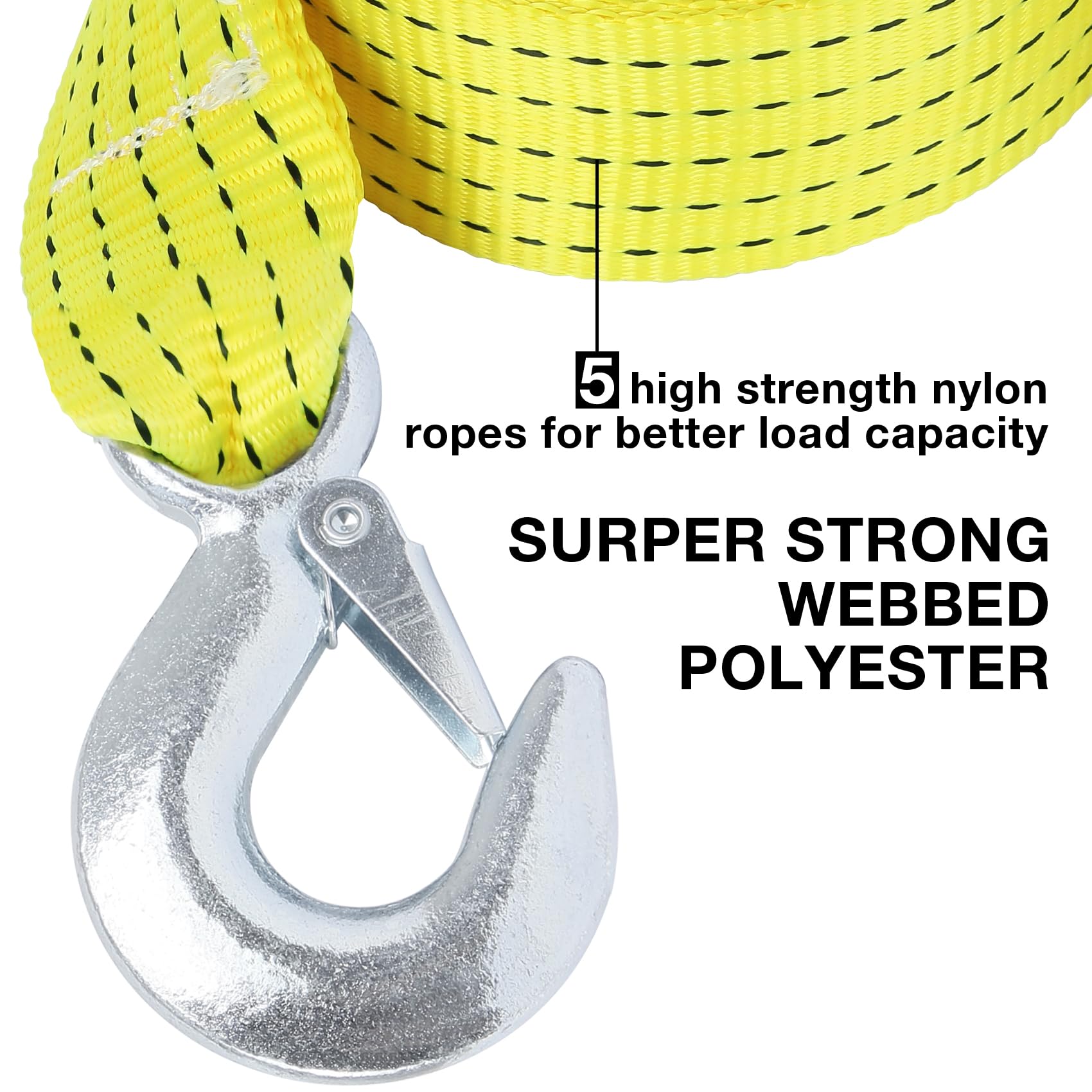 Sumpluct Atv Tow Strap With Hooks 20 Ft,15000 Lbs Towing Straps Heavy Duty With Hook 2 Inch X 20 Foot Ropes For Trucks Vehicles