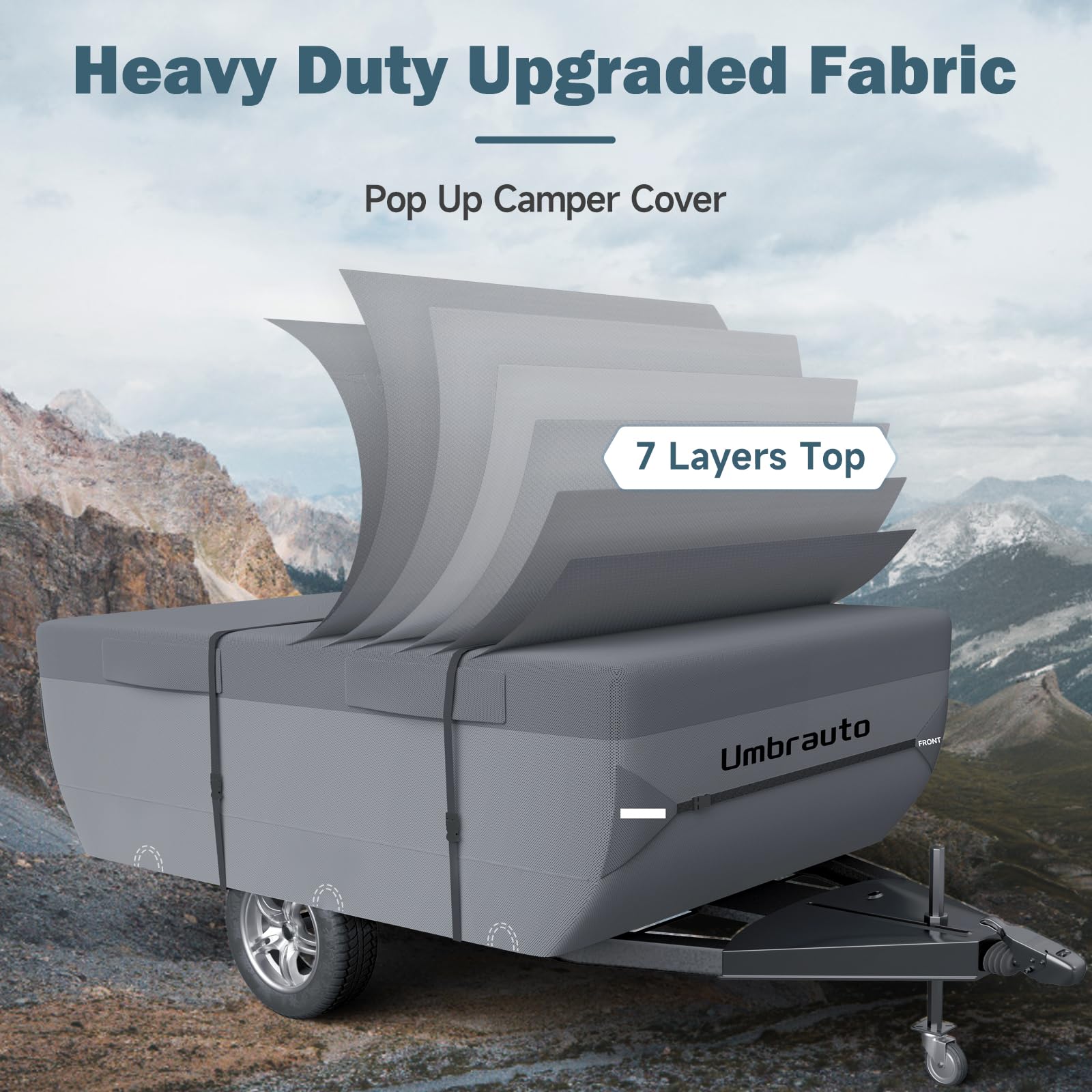 Umbrauto Pop Up Folding Camper Cover, Waterproof 7-Layer, Fits 14-16FT, Non-Woven Material, Anti-UV, Breathable, Ripstop