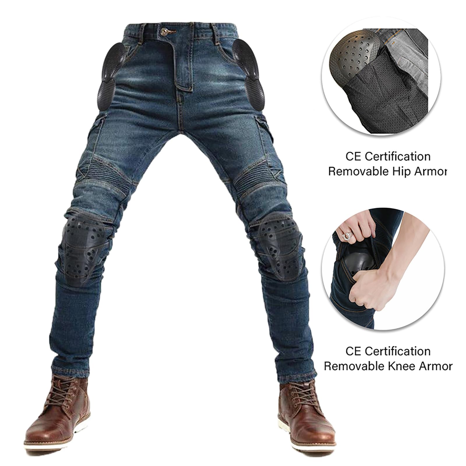 LOMENG mens Motorcycle Pants Motorbike Riding Denim Jeans Biker Motocross CE Removable Armored, Blue, 28 Regular