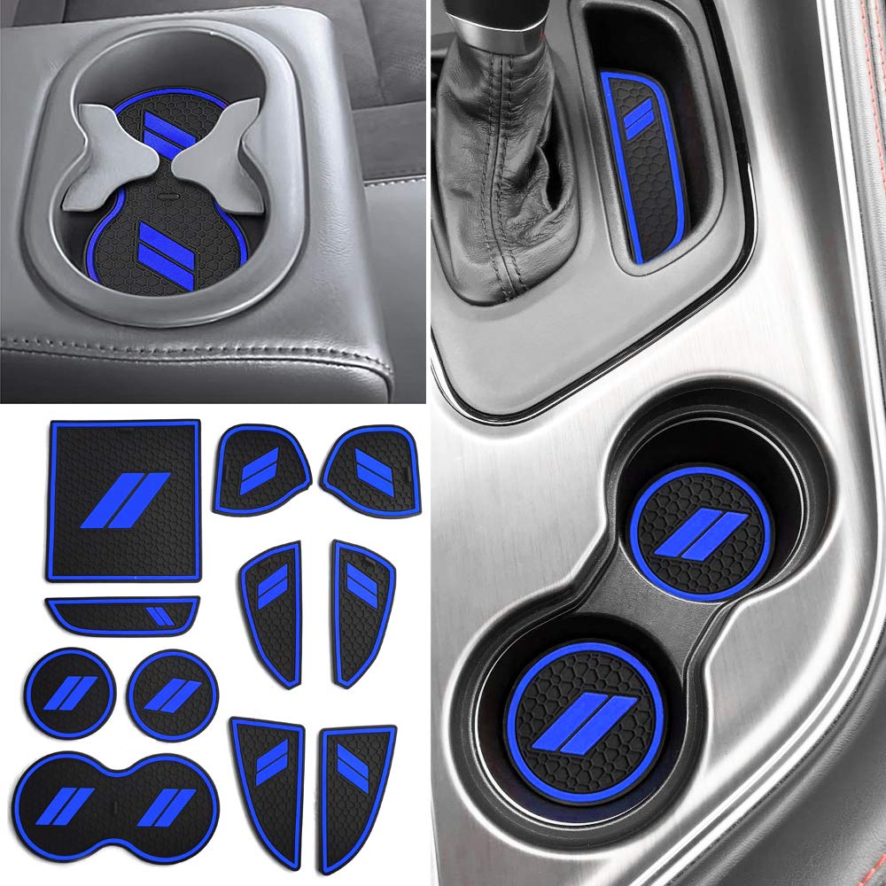 Auovo 11Pcs Decor Liner For Challenger Accessories 2015 2016 2017 2018 2019 2020 2021 2022 2023 Interior Anti Dust Mat Center Console Cup Holder Insert Door Pocket Pad For Challenger 2021(Dark Blue)