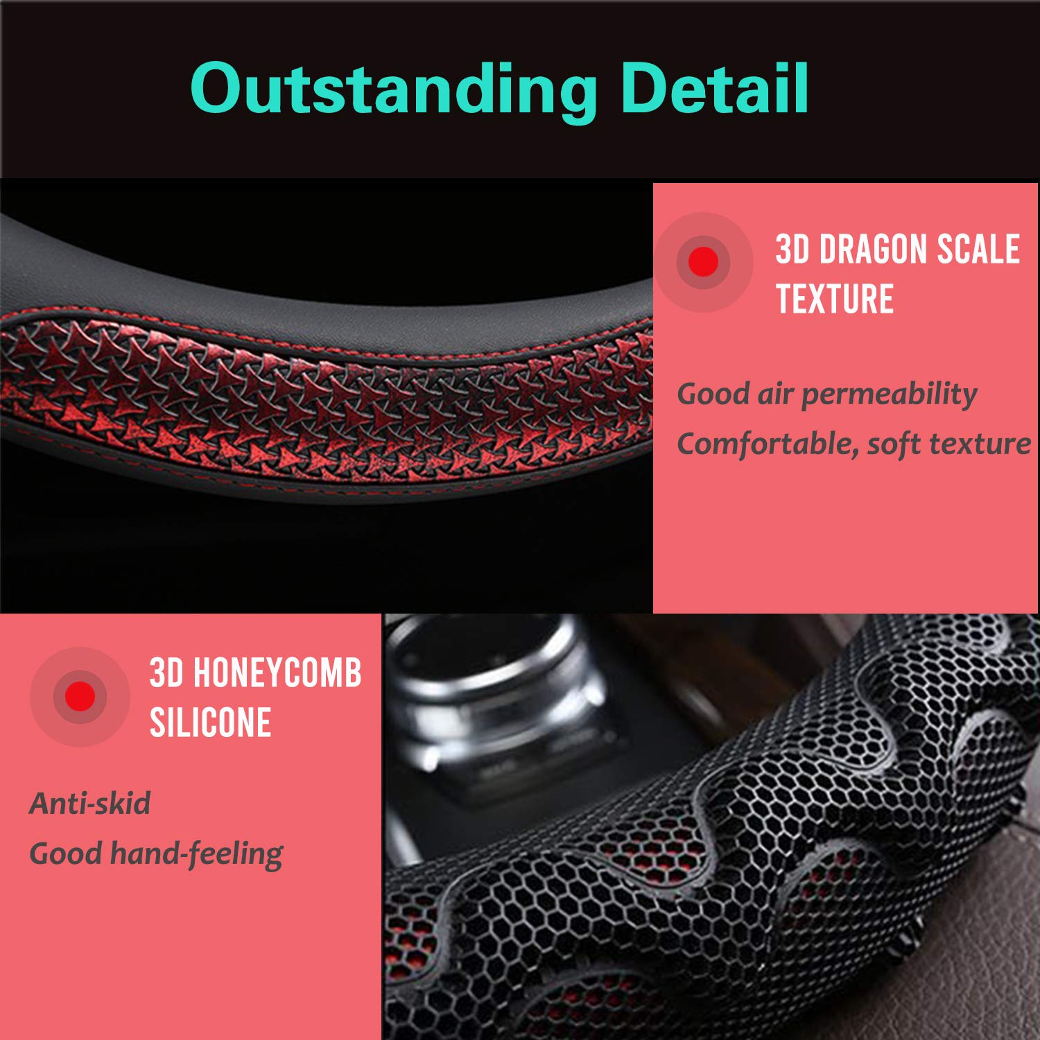 Pinctrot Small Size Steering Wheel Cover Great Grip With 3D Honeycomb Anti-Slip Design, 14 Inch (Wine Red)