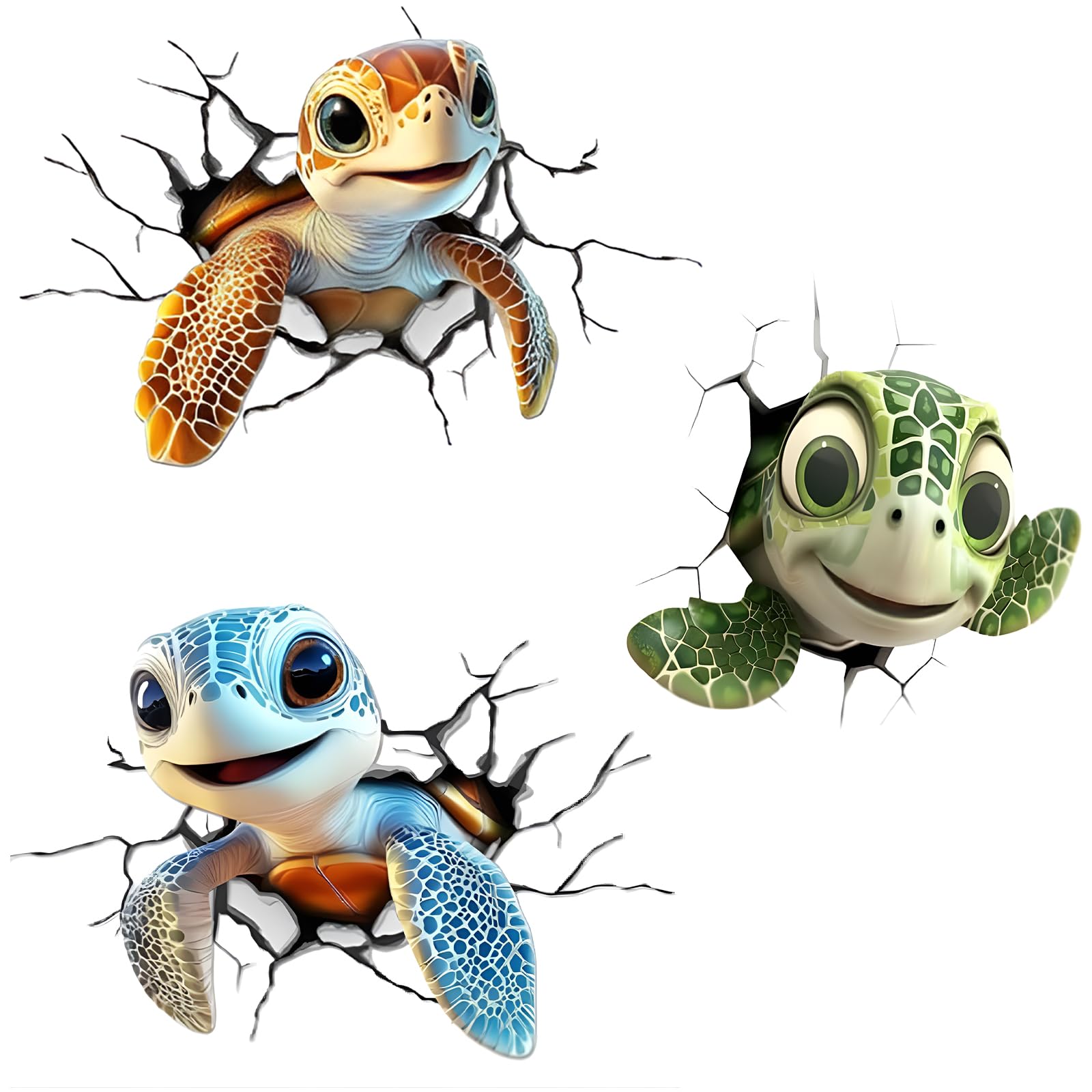 FunooFuno 3 Pcs Peeking Sea Turtle Stickers 3D Marine Life Vinyl Vehicles Decals Ocean Animal 4.7 x 2.8 Cute Cartoon Sticker for