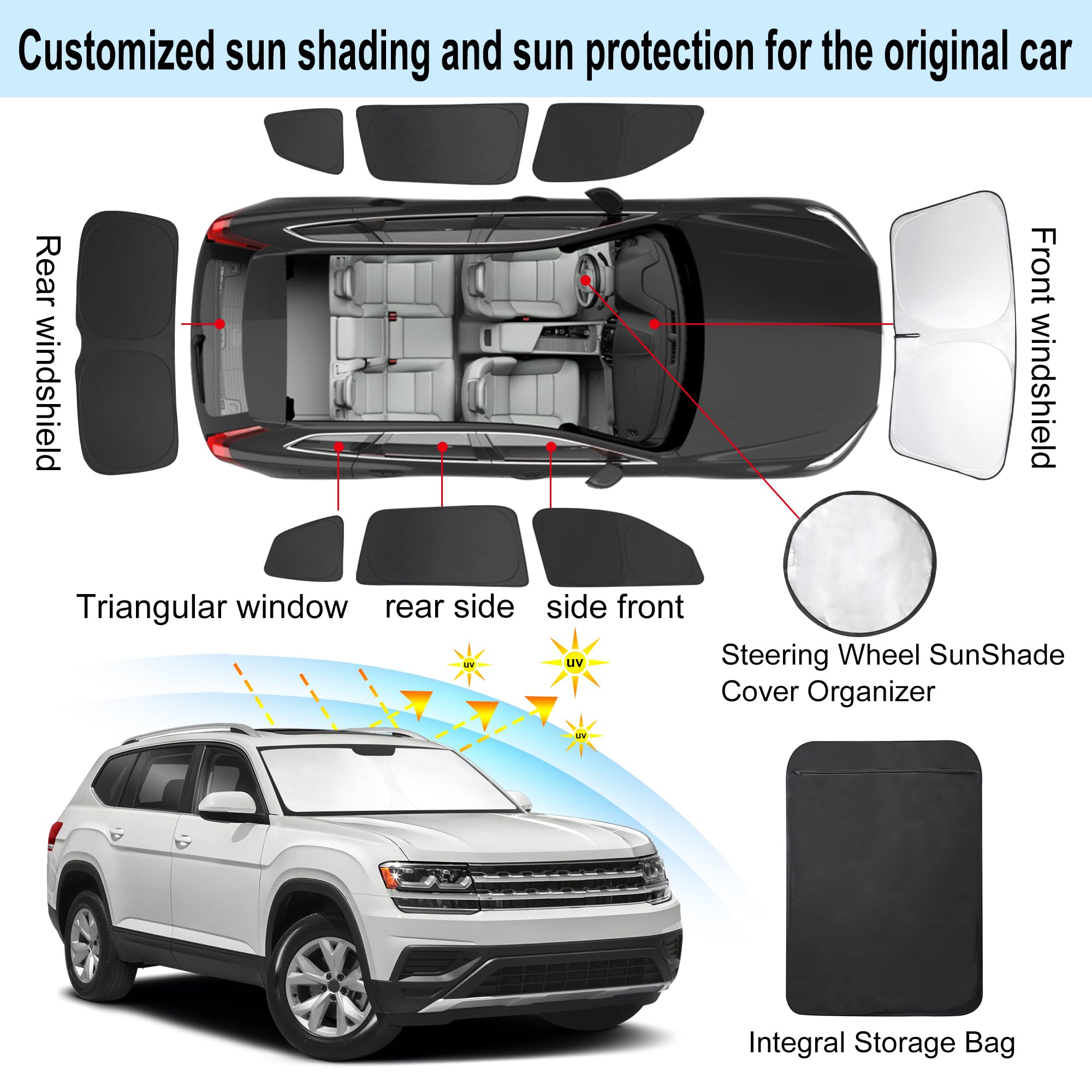 Tinglu Window Shades For Volkswagen Vw Atlas 2018-2024 2025 Accessories Car Side Full Windows Rear Triangular Windshield Sun Sha
