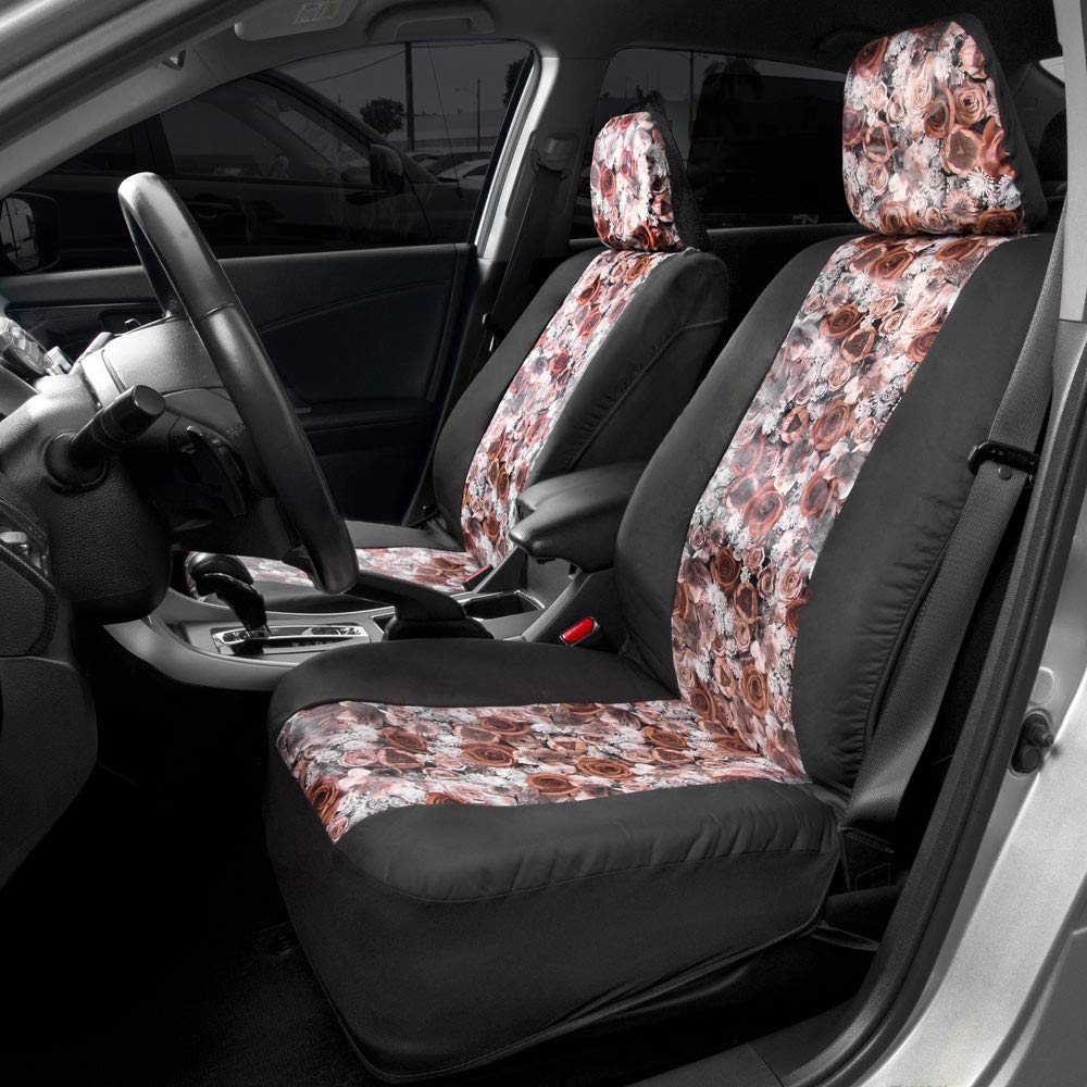 Bdkdusty Rose Floral Faux Leather Car Seat Covers For Front Seats, 2 Pack - Flower Pattern Front Seat Cover Set, Sideless Design