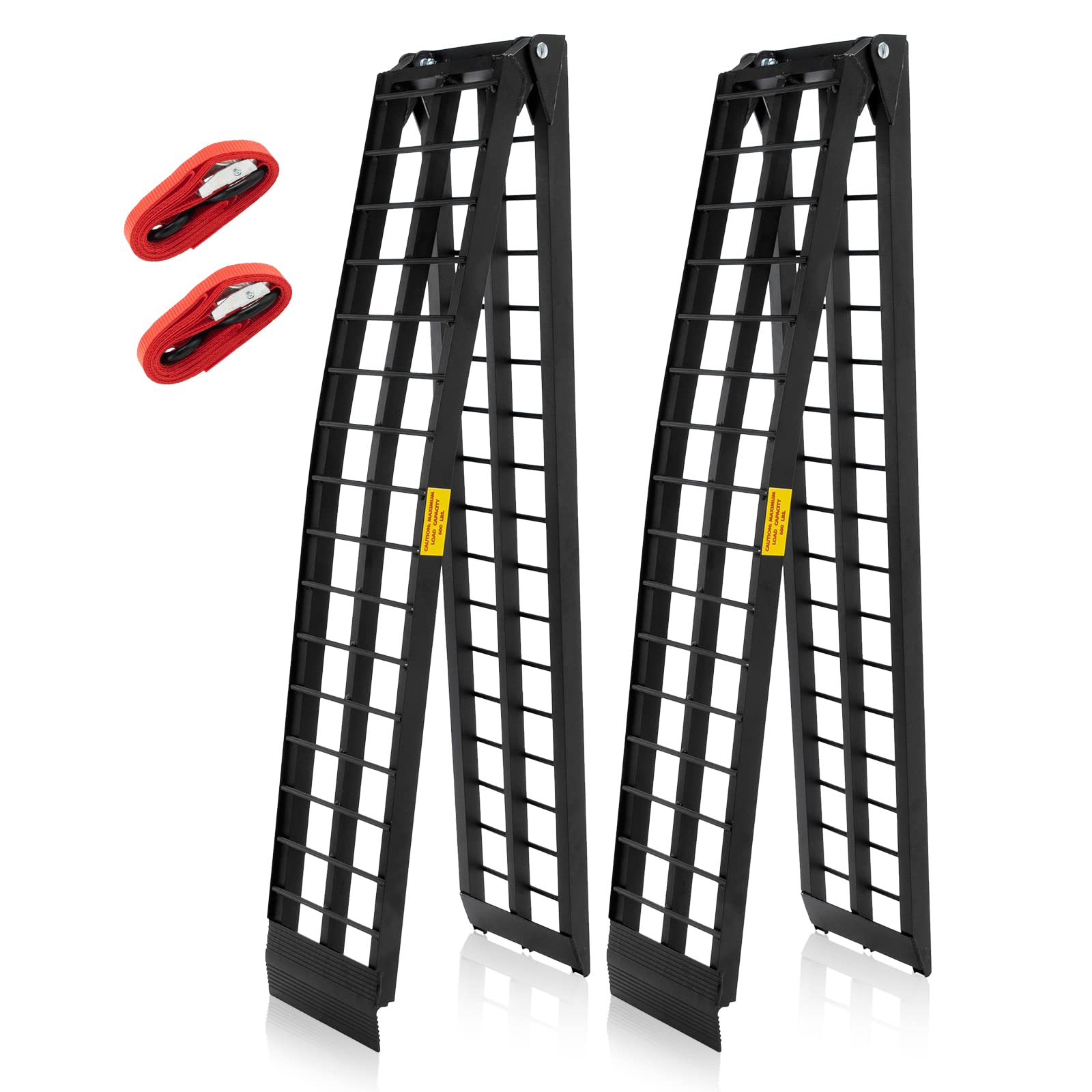 Motorhot 2Pcs 10Ft Folding Arched Ramps Lawnmower Atv/Utv Truck Motorcycle Ramp Black Aluminum Frame Loading 1200Lb Capacity (120 X 11.6)' (L X W)