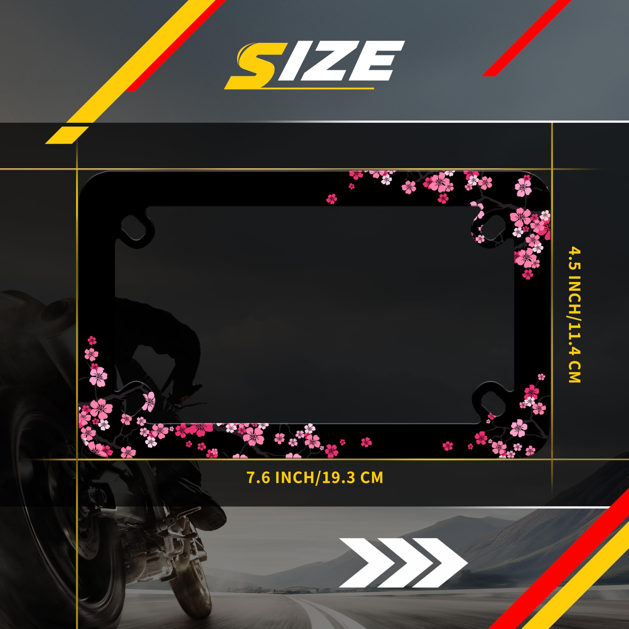 Motorcycle Pink Cherry Blossoms License Plate Frame Flowers Stainless Steel Material Funny Motorbike License Plate Holder Motorc
