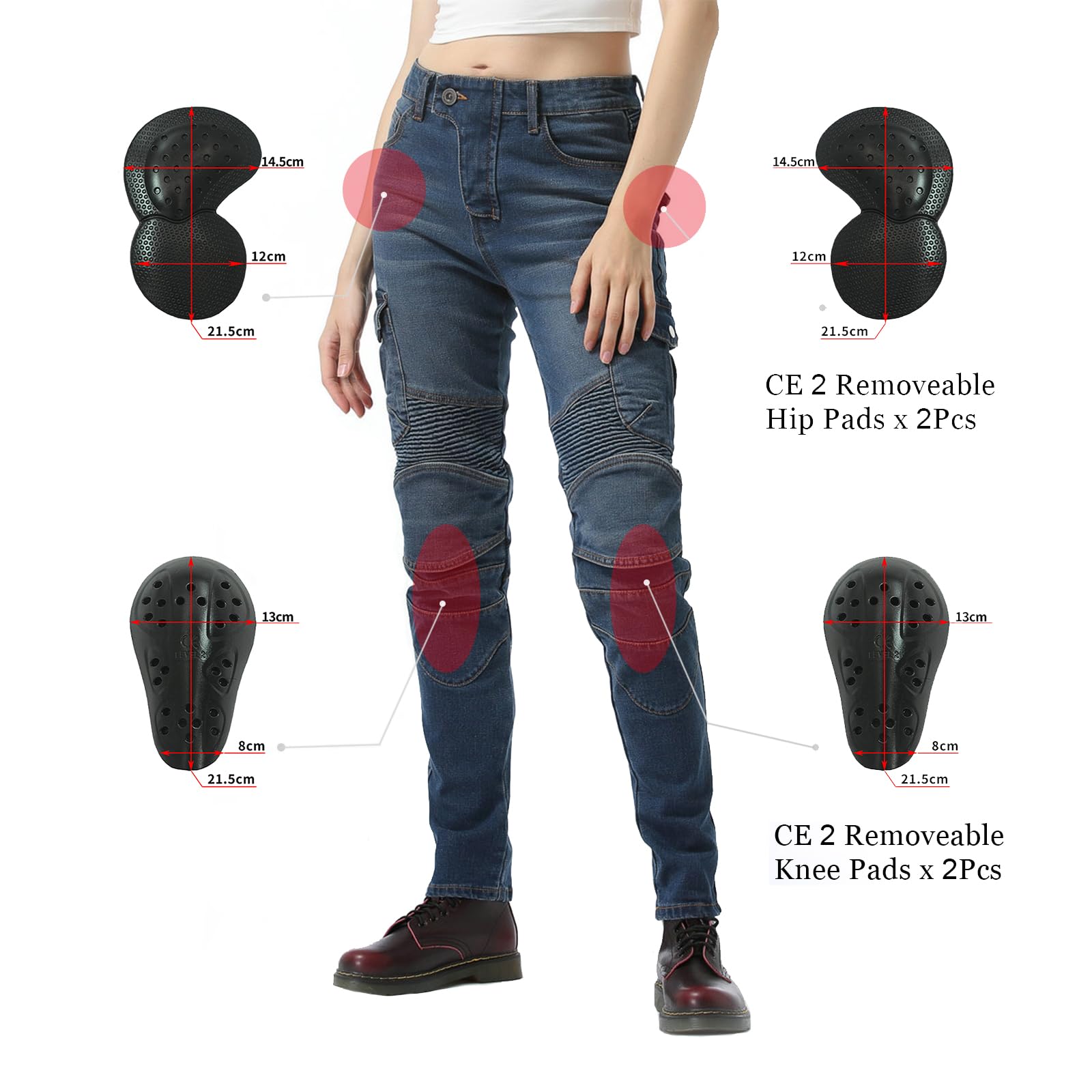LOMENG Motorcycle Riding Pants Motorcycle Jeans Slim Fit with CE Knee Hip Removable Protectors Armor for Women Blue XS 26