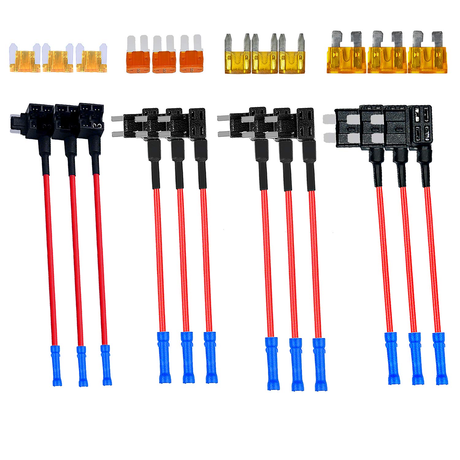 Muhize 4 Types 12V Add-A-Circuit Adapter And Fuse Kit - Fuse Tap Fuse Holder With Micro2 Mini Atc Ats Low Profile Tap Dapter For