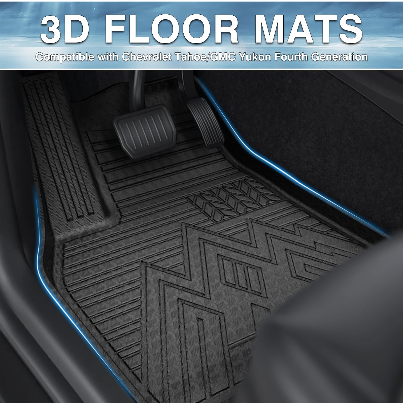 Mixsuper Custom Fit Floor Mats for Chevrolet Tahoe/GMC Yukon 2015-2020, All Weather Floor Liners Durable 1st & 2nd Row Set Black