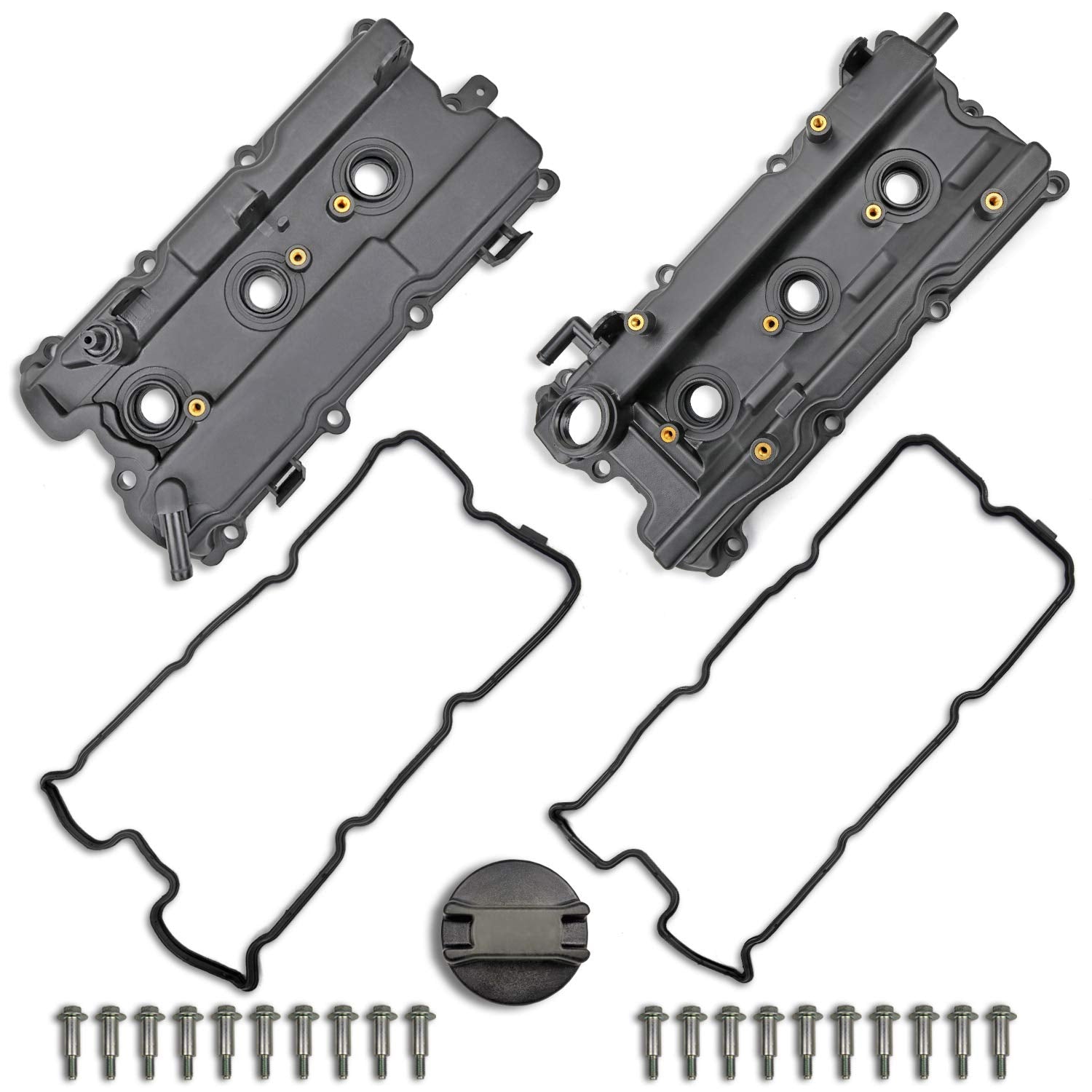 Engine Valve Cover Set With Bolts & Oil Cap & Gaskets & Spark Plug Tube Seals & Pcv Valve Compatible With 2002-2007 Nissan Altim