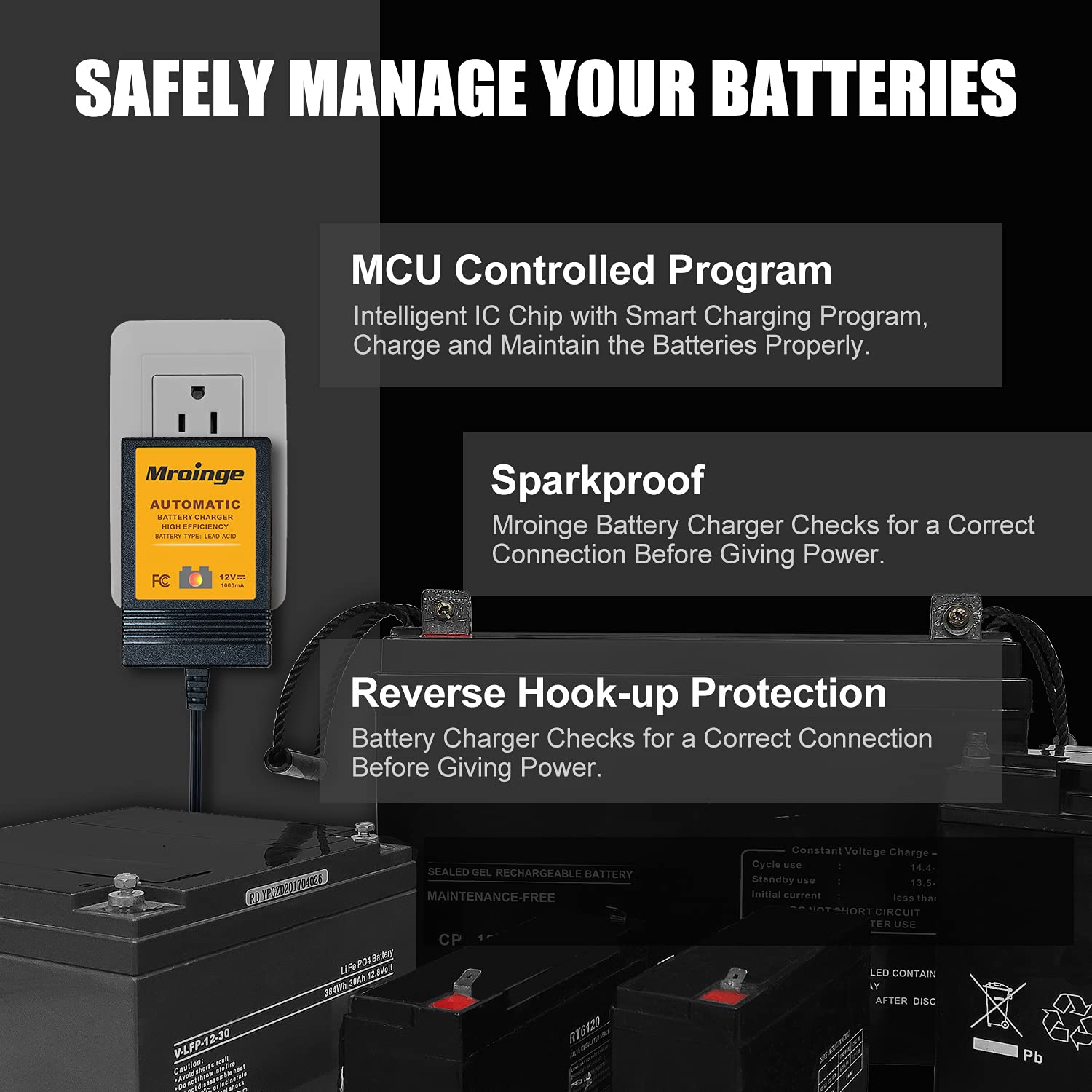 Mroinge Trickle Battery Charger 12V 1000Ma Smart Automatic Battery Charger & Maintainer And Float Charger For Motorcycle, Atv, L