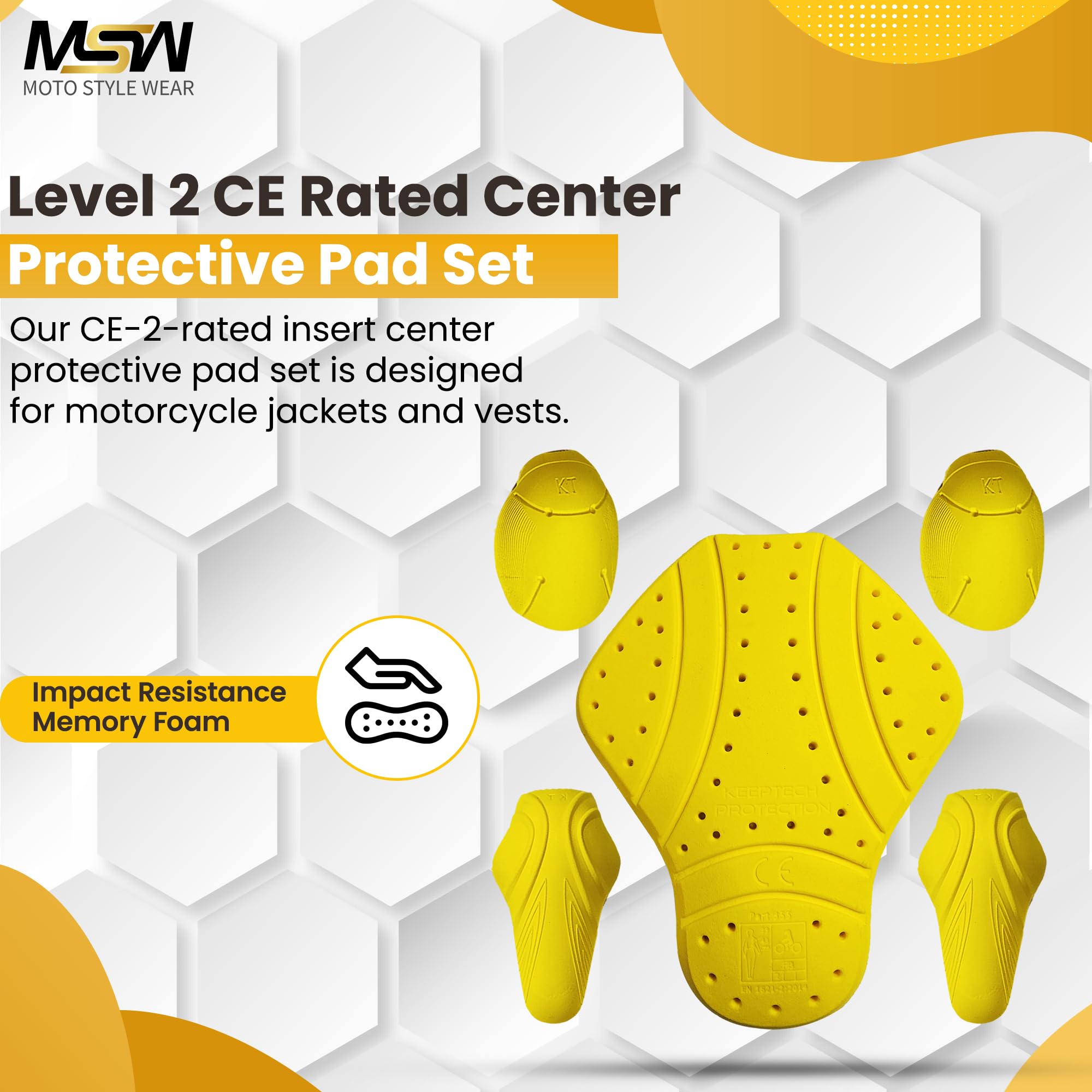 MOTOSTYLEWEAR 5 PC - CE Level 2 certified armor pads l Level 2 Approved Back, Shoulder And Elbows armor protector inserts for Mo