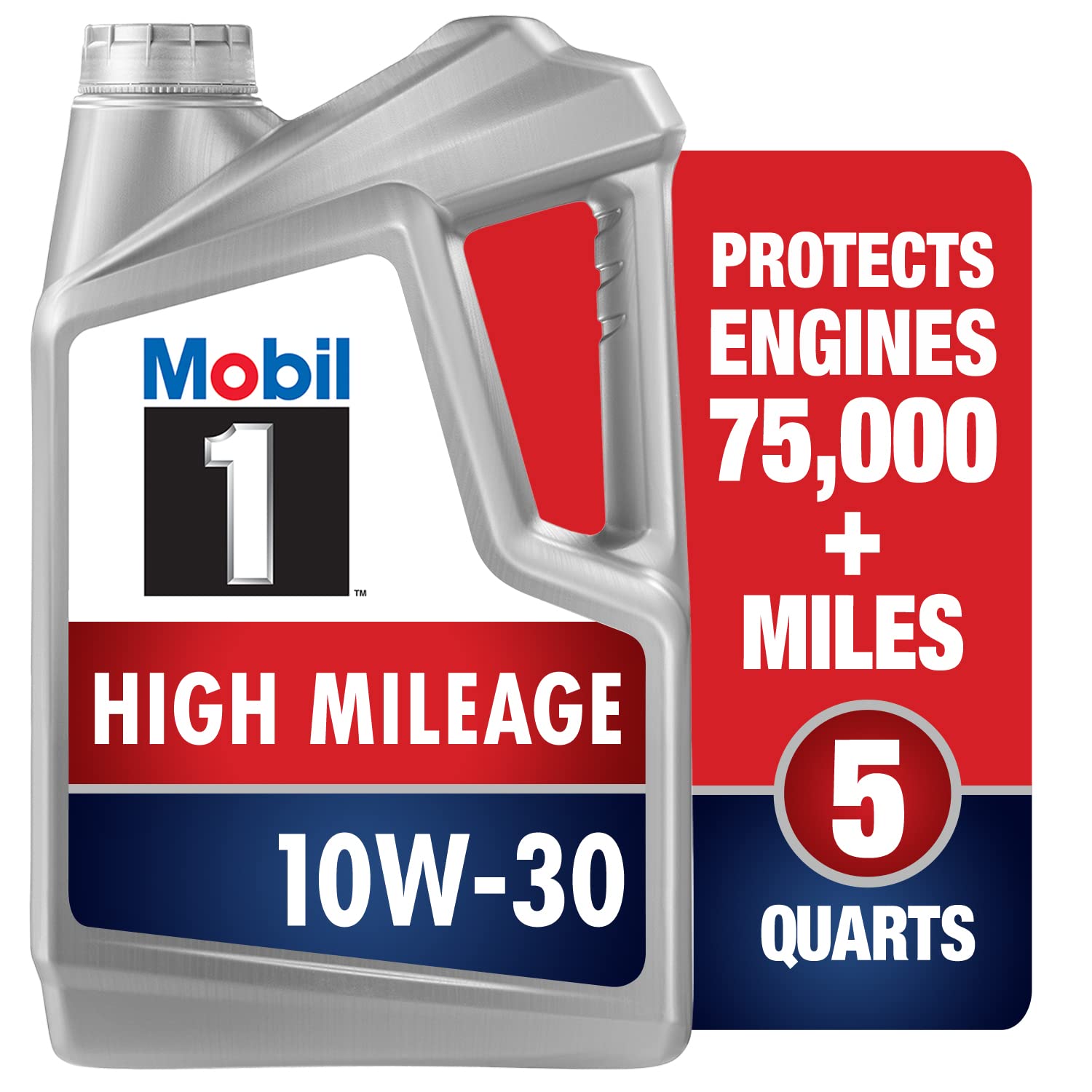 Mobil 1 High Mileage Full Synthetic Motor Oil 10W30, 5 Quart