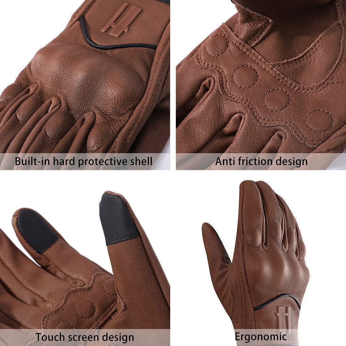 Harssidanzar Motorcycle Gloves For Men,Leather Touch Screen Riding Driving Gloves Gm028,Saddle,Size Xxl
