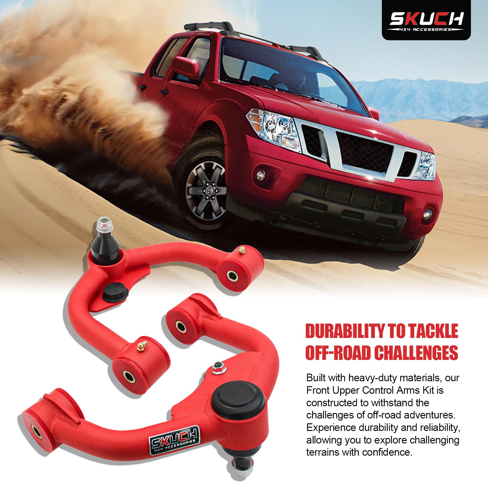 SKUCH 4X4 ACCESSORIES Lift Front Upper Control Arms for Nissan Xterra/Frontier/Pathfinder, Alloy Steel, 2005-2021, Wrinkle Red