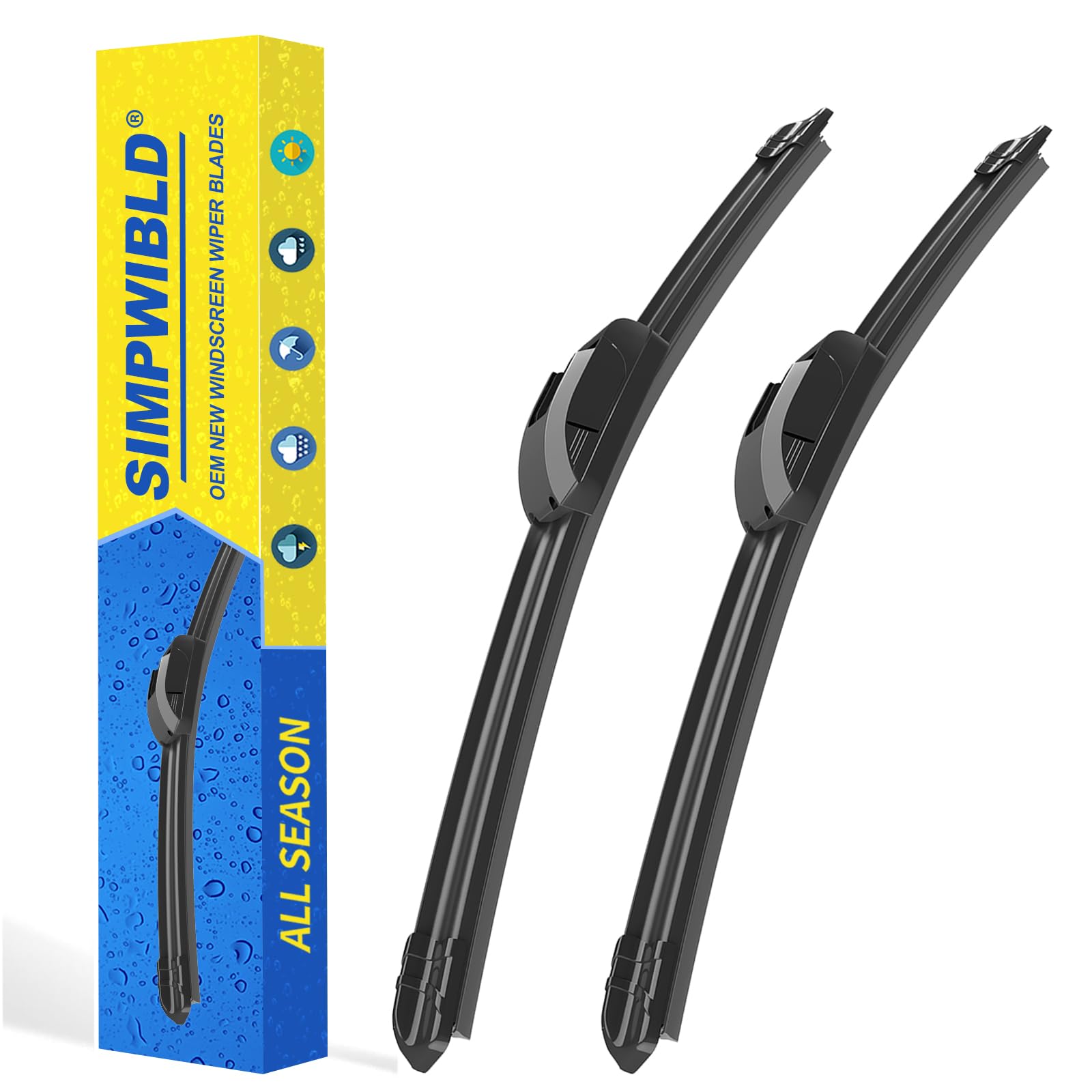 Simpwibld Wiper Blades,Premium All-Seasons Durable Stable And Quiet Oem Quality J Hook Front Windshield Wipers 22''+22'' (Set Of