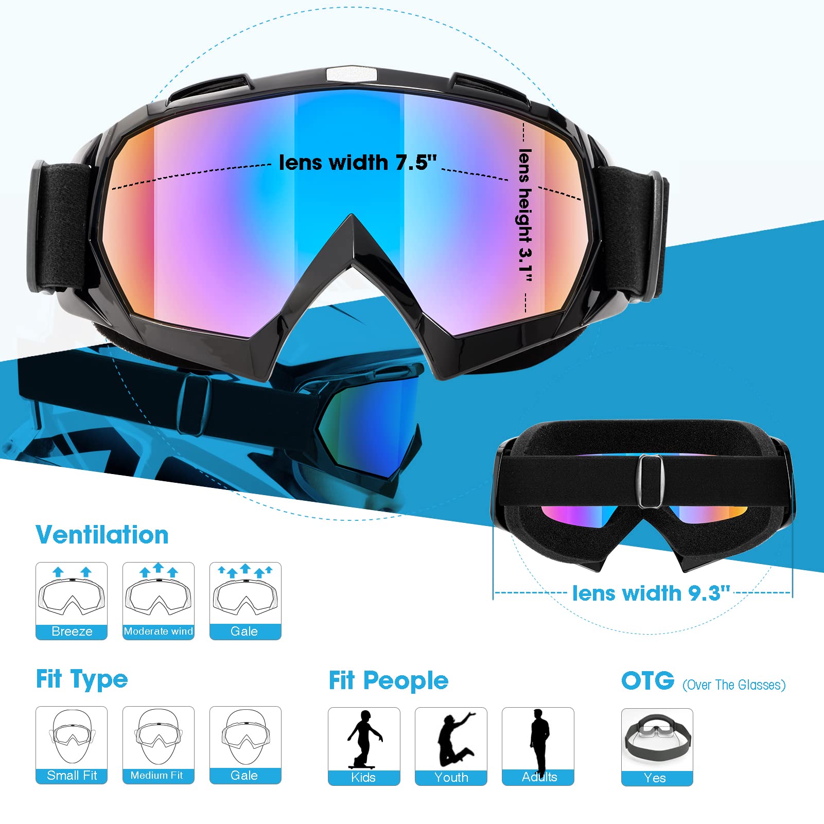 MAMBAOUT Adult Dirt Bike Goggles 2-Pack, Shiny Black Frame, Transparent Grey Lens, Large Size, Ideal for ATV Motorcycle Riding
