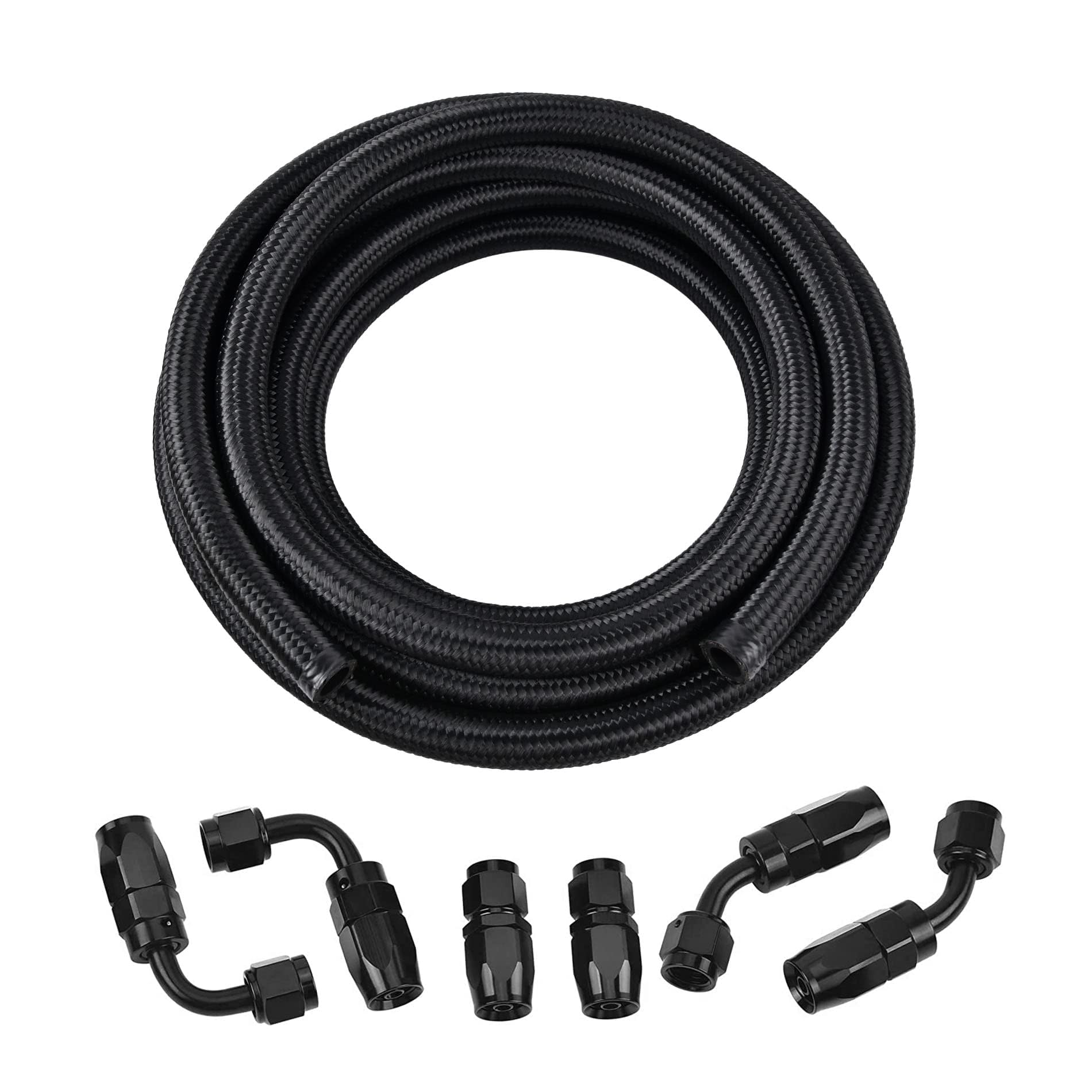 Evil Energy 6An Fuel Line Kit, 6An Nylon Braided Fuel Line Hose Fitting Kit Cpe 12Ft Black