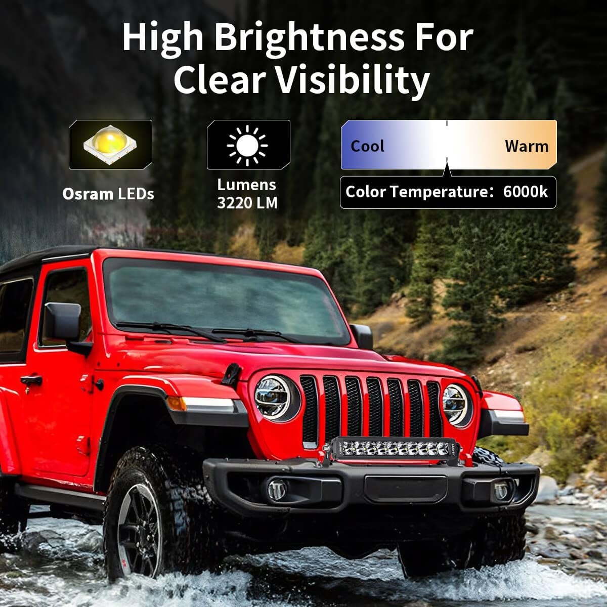 Lasfit 12 Inch Led Light Bar, Screwless Ip67 Waterproof Light Bar, Off Road Spot Flood Combo Work Light For Wrangler/F-150/Range