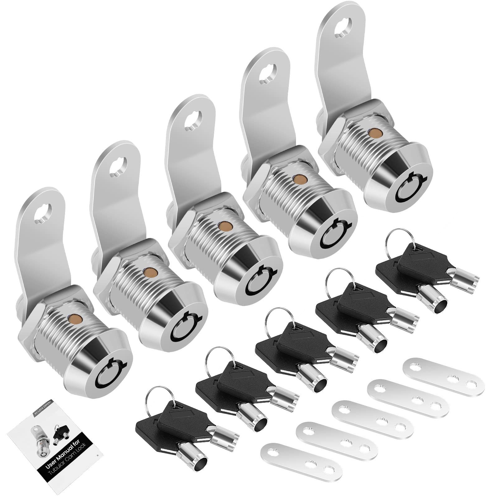 5 Pack Tool Box Lock With Keys, 5/8' Cabinet Lock Cam Lock Keyed Alike, Toolbox Lock Replacement For Mailbox Rv Storage Door With Manual, Zinc Alloy (5Pack,5/8 Inch)
