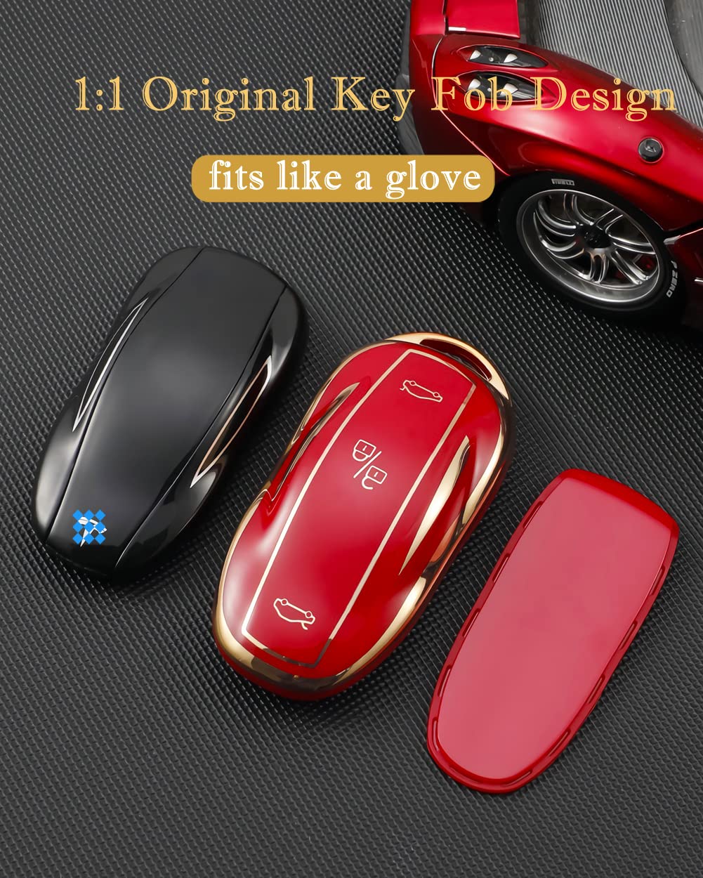 Cacacar For Tesla Model 3 Y Key Fob Cover With Keychain Full Cover Protection Key Fob Case Premium Soft Tpu Smart Remote Key Hol