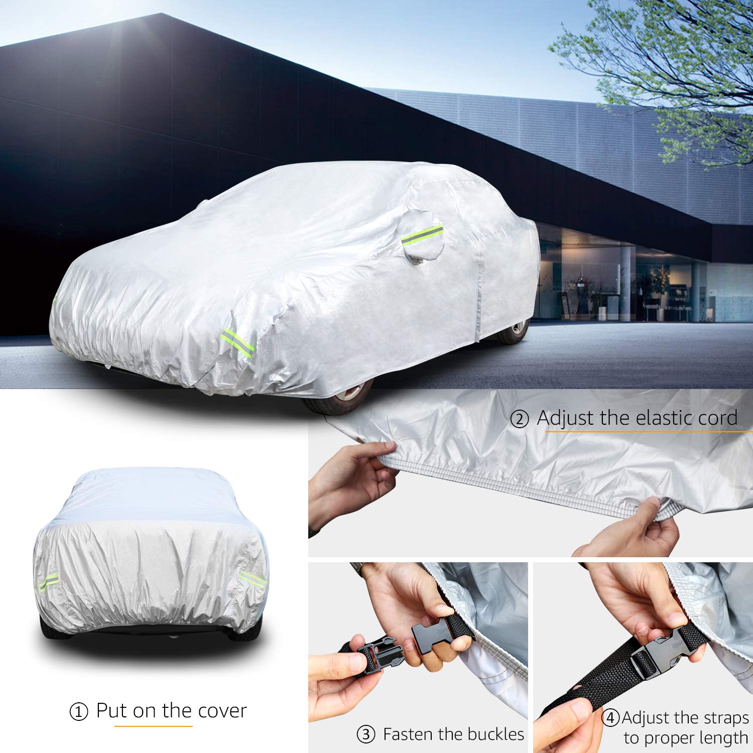 Amazon Basics Silver Weatherproof Car Cover - 150D Oxford, Sedans Up To 190''