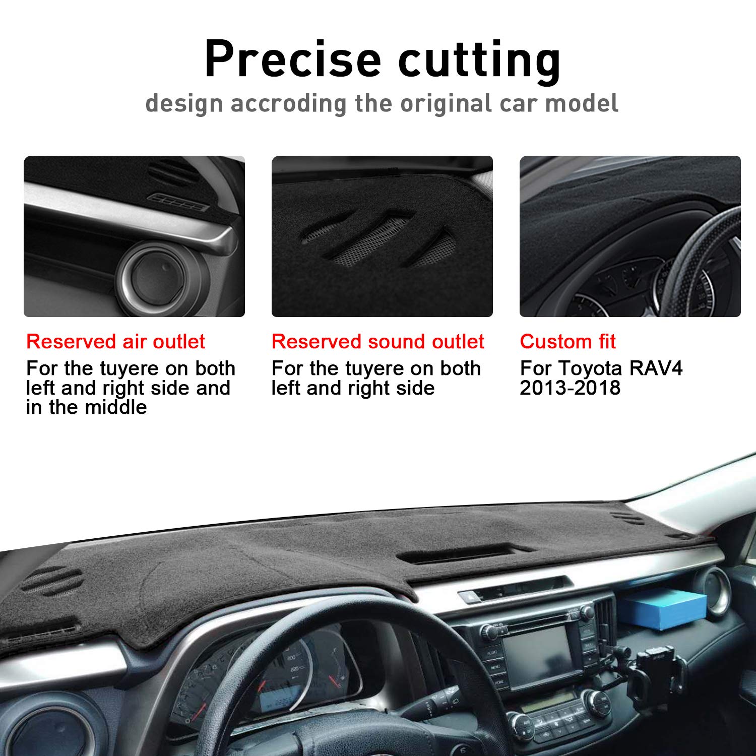 REMOCH Dash Cover Mat for Toyota Rav4 2013-2018, Black Trim, Custom Fit Center Console Sunshield Protector, Model A02001