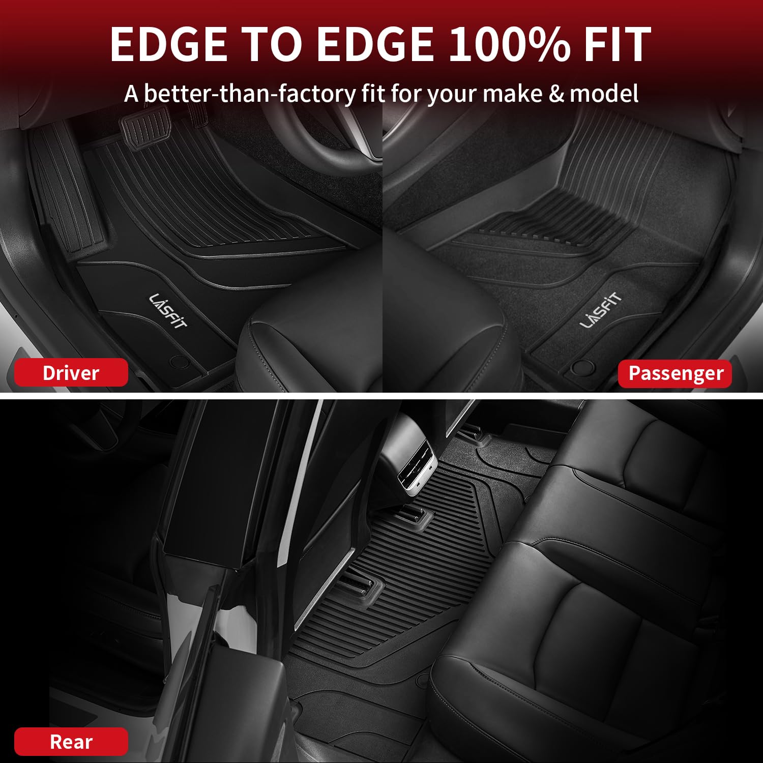 Lasfit Premium Extra Thick Floor Mats For Tesla Model 3 2020 2019 2018 2017 All Weather Tpe Custom Fit Floor Liners 1St & 2Nd Fr