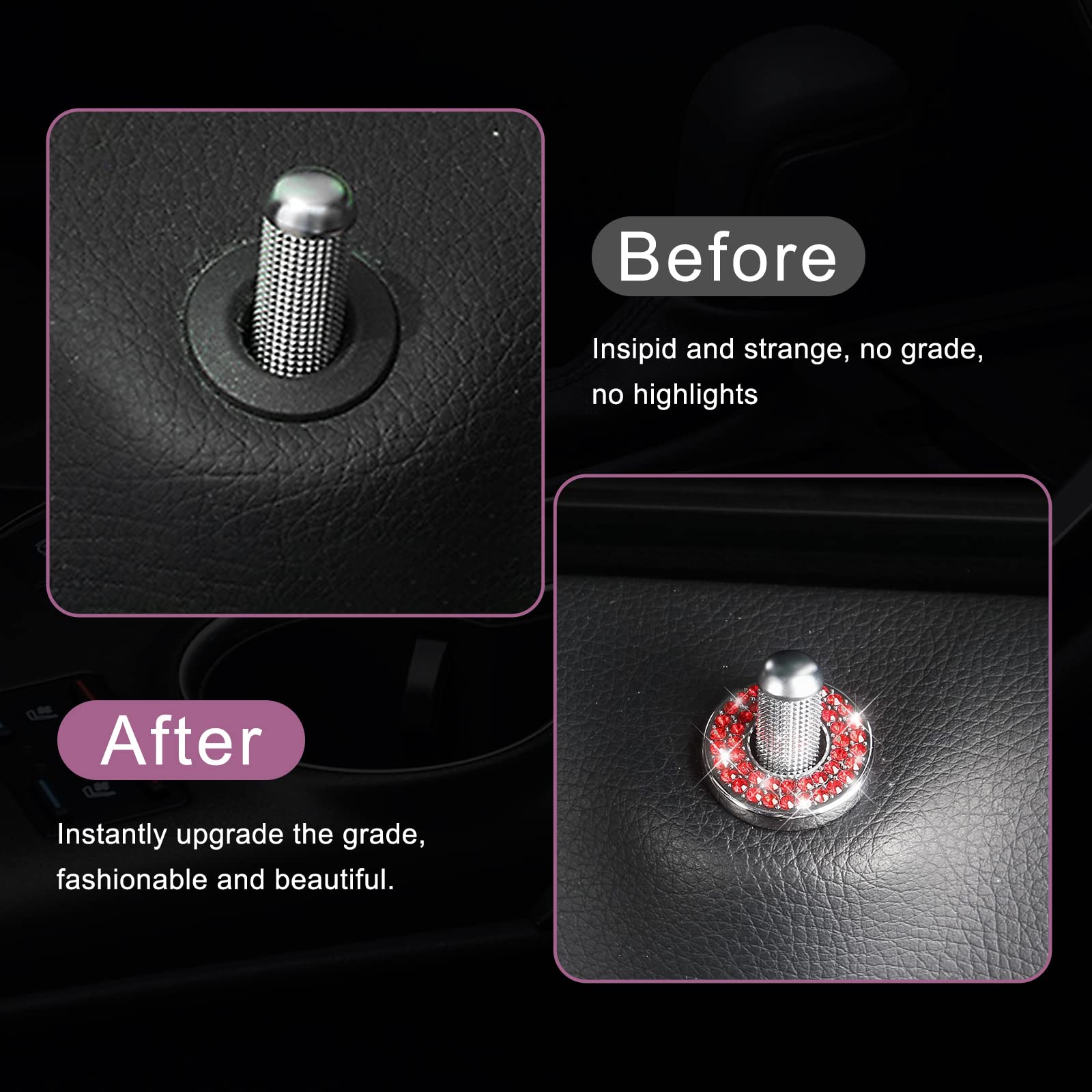 Sodcay 4 Pack Bling Car Inner Door Lock Covers, Rhinestones Pull Rod Bolt Decoration Stickers, Bling Car Accessories For Women,