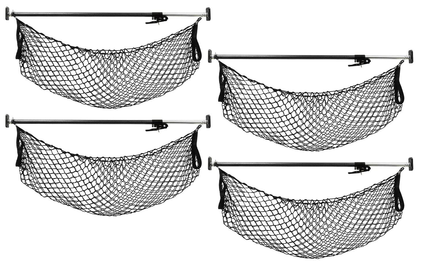 Mytee Products 4 Pack 40''-70'' Ratcheting Cargo Bar For Pickup Truck Bed With 60   X24    Storage Net - Adjustable Load Lock Ba