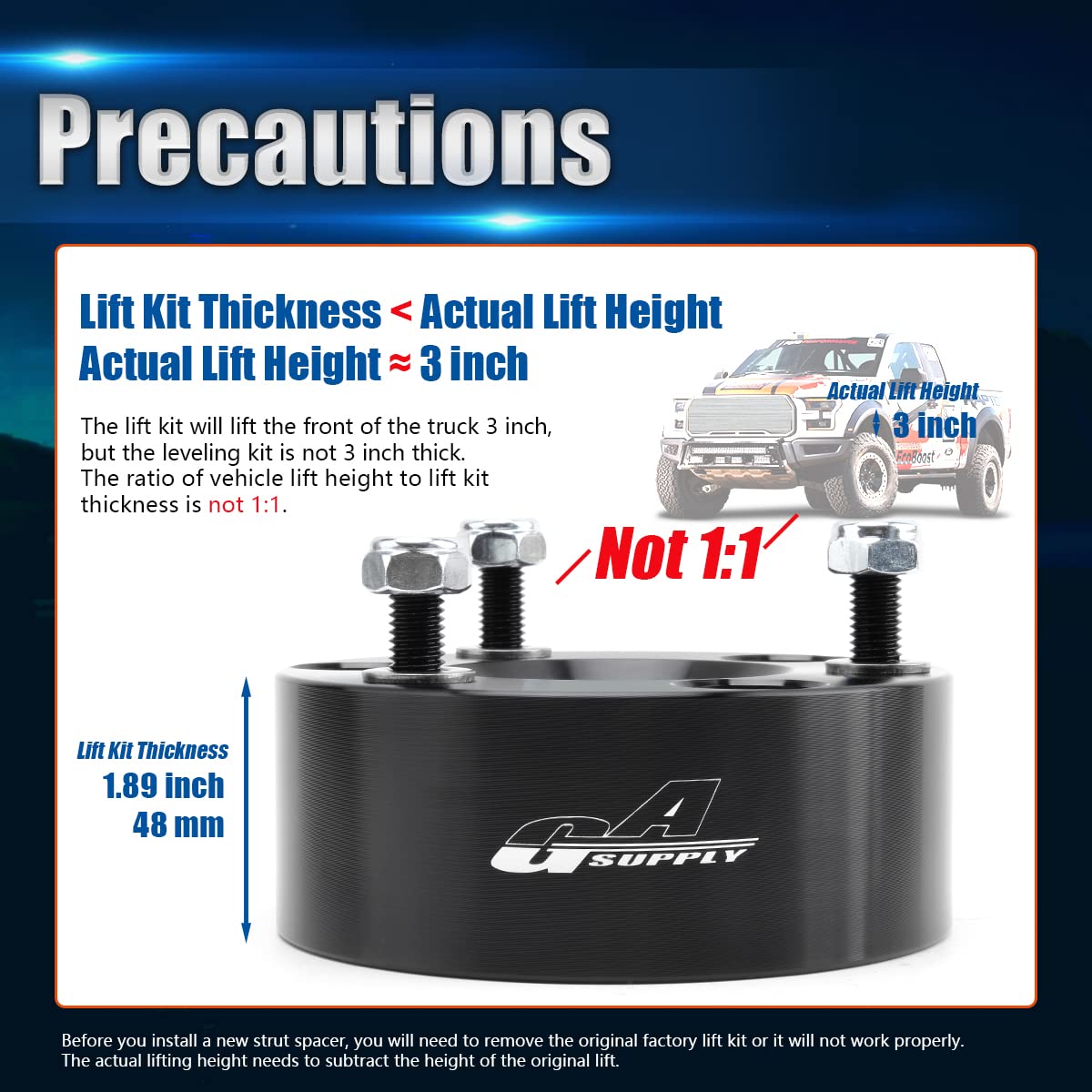 Gasupply 3'' Front Leveling Lift Kits, Compatible With 2006-2024 Dodge Ram 1500 4Wd, 3 Inch Raise Strut Suspension Spacers