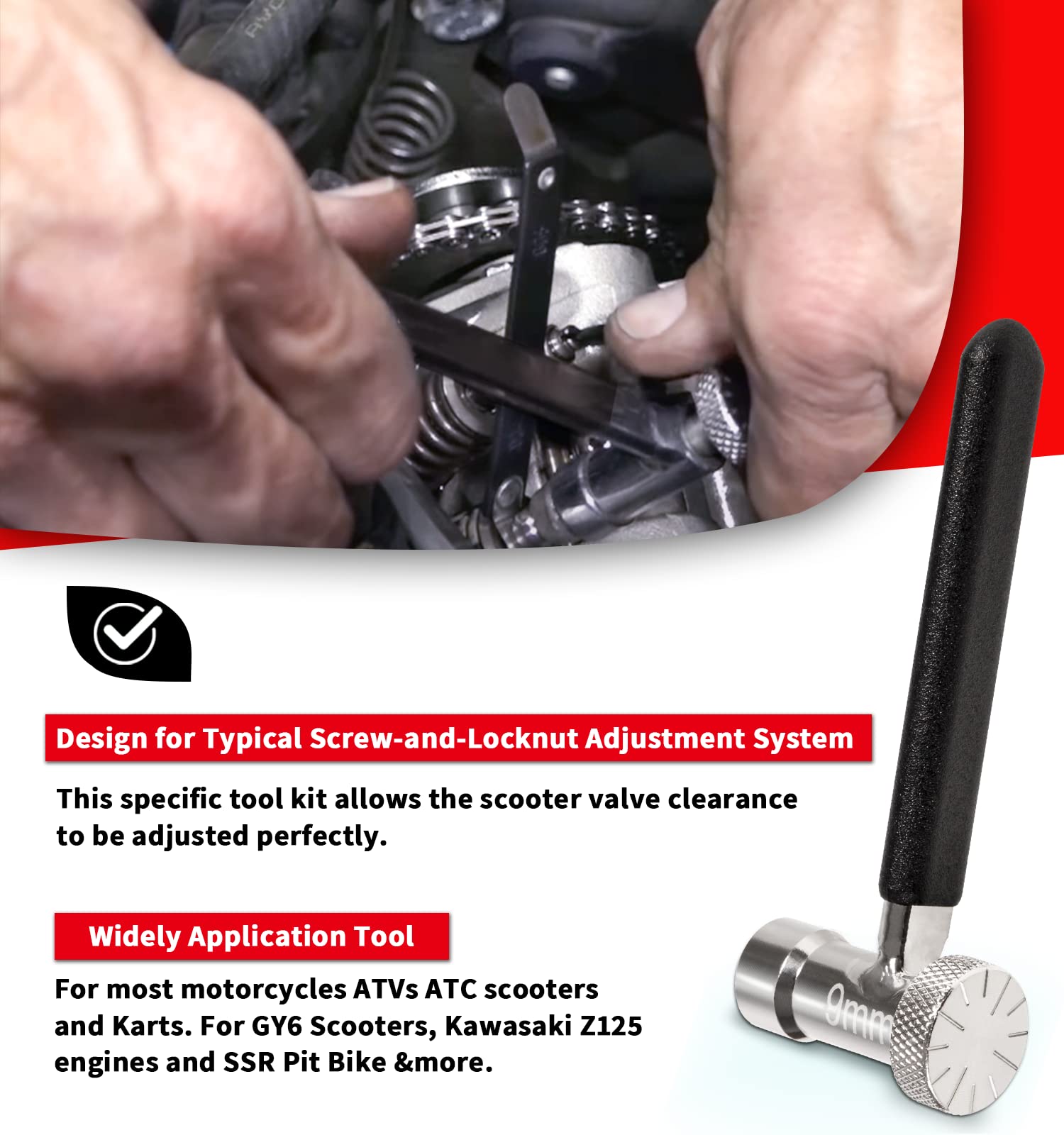 Camoo 3mm Valve Tappet Adjuster and 9mm Adjusting Screw Spanner For Scooter Motorcycle Engine Valve Adjustment Wrench Tool