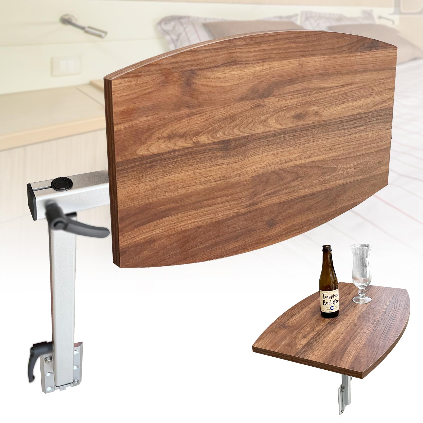 BZBMGMO Upgraded RV Table Leg Bracket with Side Folding Function with A Black Walnut Multi-layer Wood Top,with Removable and Hei