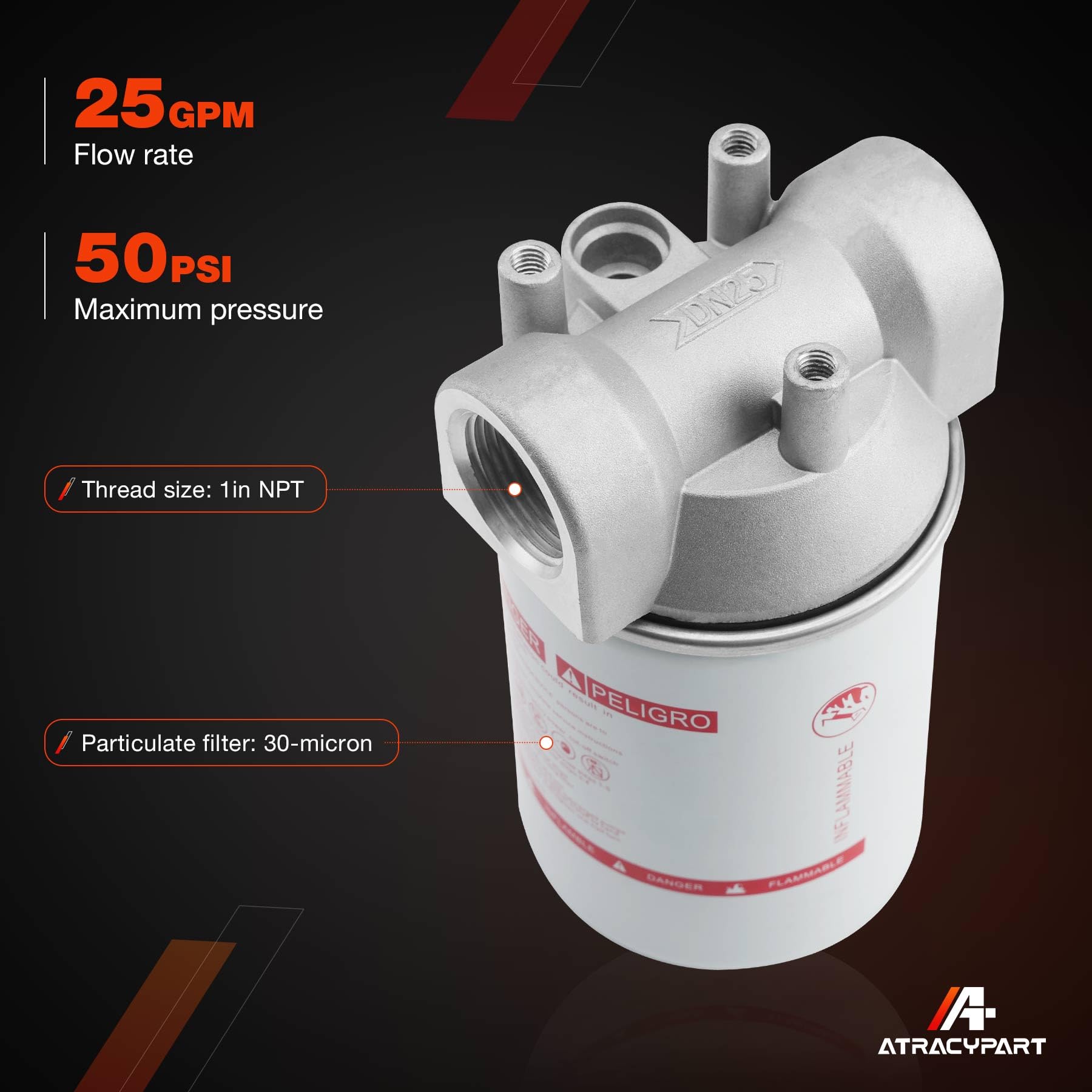 3/4    NPT Fuel Tank Filter, High Flow 30 Micron Spin-on Cartridge Style for Mobile and Stationary Diesel Transfer Pump