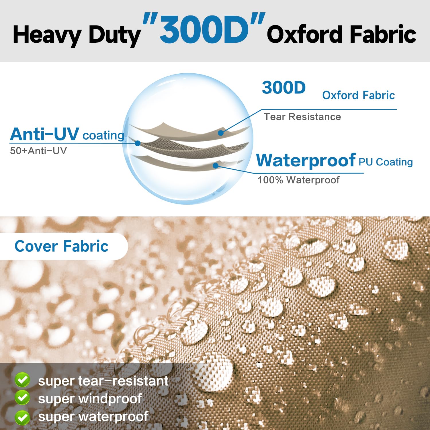 5Th Wheel Cover 300D Oxford Fabric Two Color Design, Fits 37'-40' Rv Heavy Duty 5Th Wheel Rv Cover Anti-Uv Waterproof Windproof,