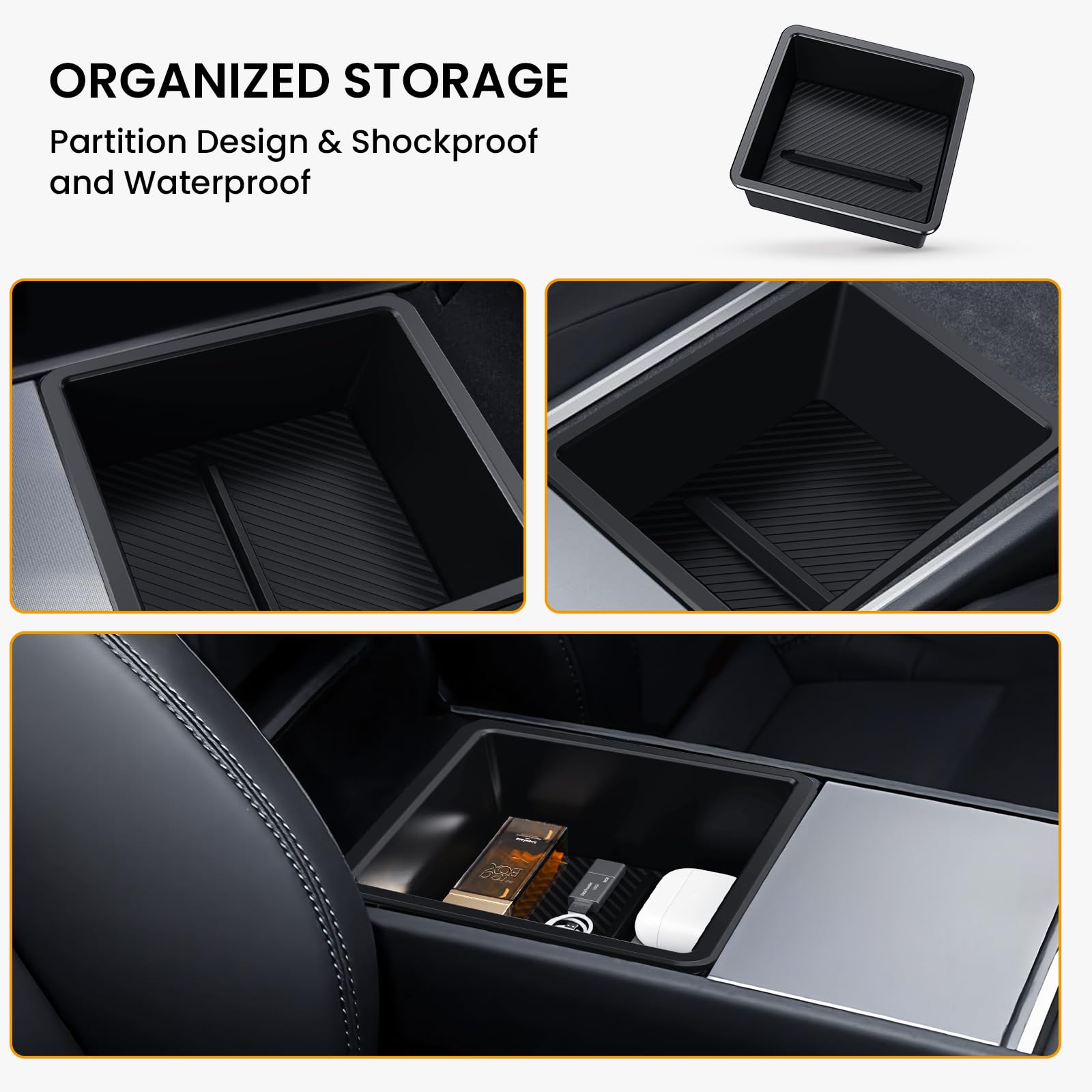 Bankky Center Console Organizer Tray 5Pcs For Tesla Model Y Accessories 2024-2020(Not Fit Model Y Juniper), Armrest Storage Tray