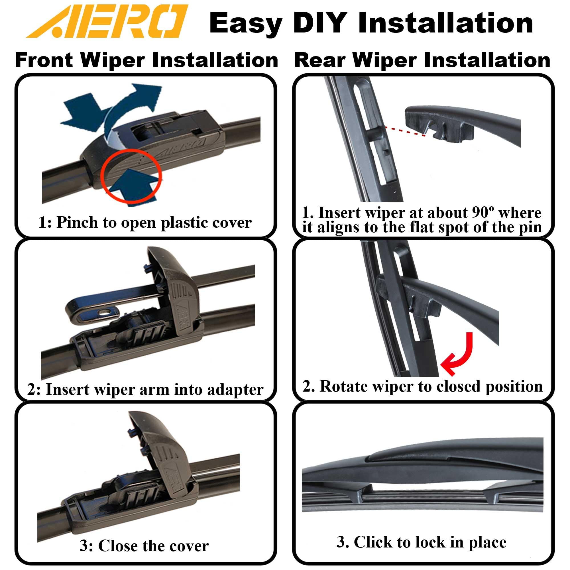 Aero Wipers Replacement For Honda Odyssey 2024-2005, 26''+22'' Front + 16'' Rear, Premium All-Season Windshield Wiper Blades Wit