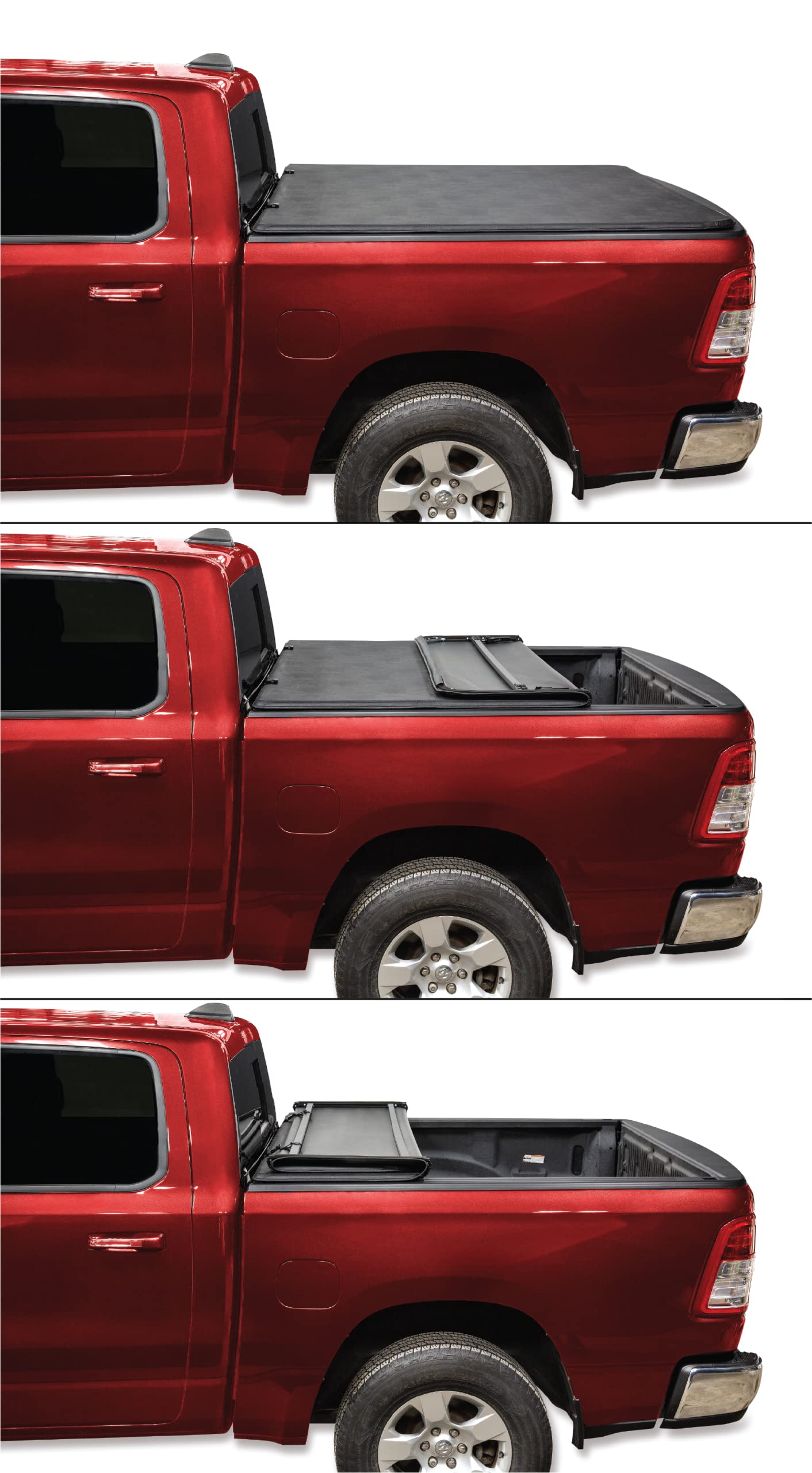 Leer Folditup | Fits 2015-2023 Ford F-150 With 56    Bed | Soft Tri-Fold Truck Bed Tonneau Cover | Easy Install | 4F112