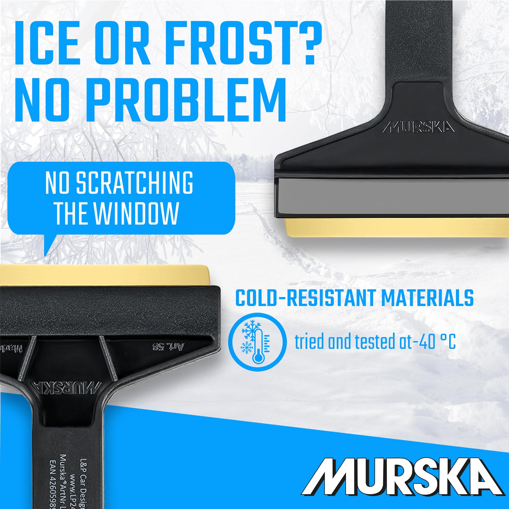 L & P Car Design Long Handle Ice Scraper with Brass Blade, 14.5 inch, Black-Gray, Model W830-A055-A for Car Windshield Snow Removal