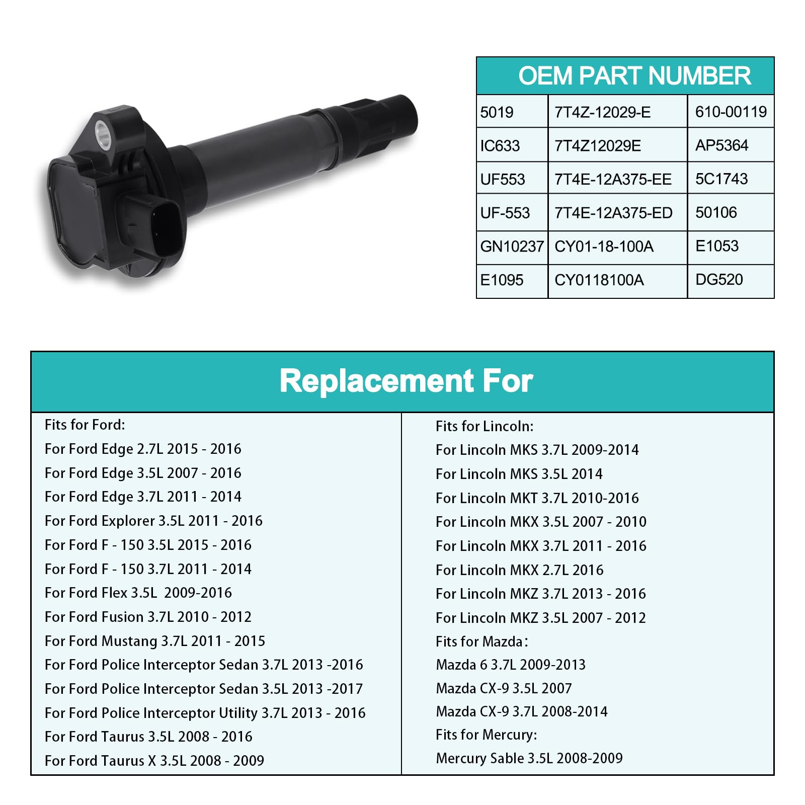 Aulink 6Pcs Uf553 Ignition Coil Pack 3.5L 3.7L V6 For Ford Edge Explorer F150 Flex Fusion Mustang Taurus(X),Lincoln Mks Mkt Mkx