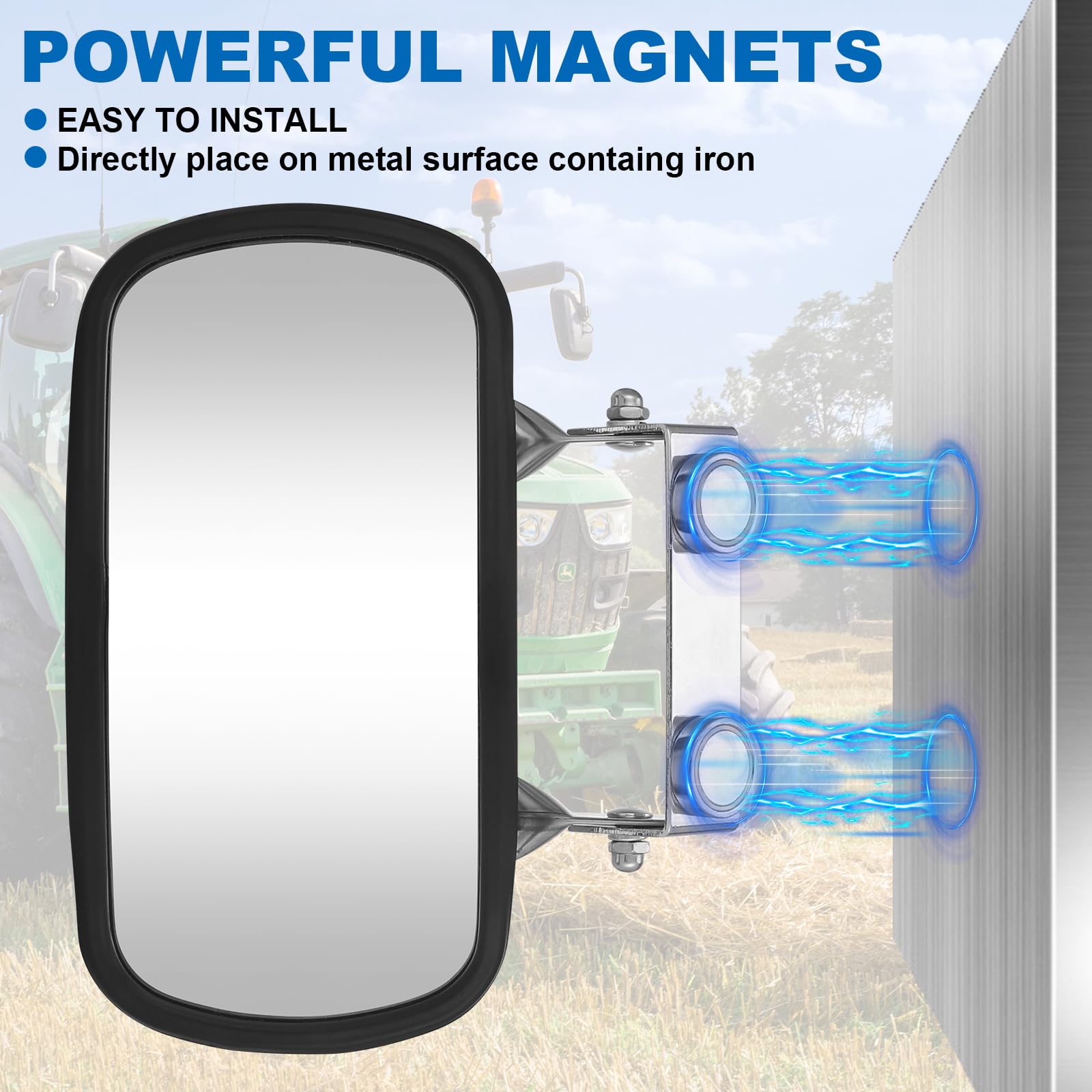 Omgro Strong Magnetic Tractor Side Mirror - 0.98in, Black - Compatible with Kubota, Mahindra, John Deere, Golf Carts, Forklifts