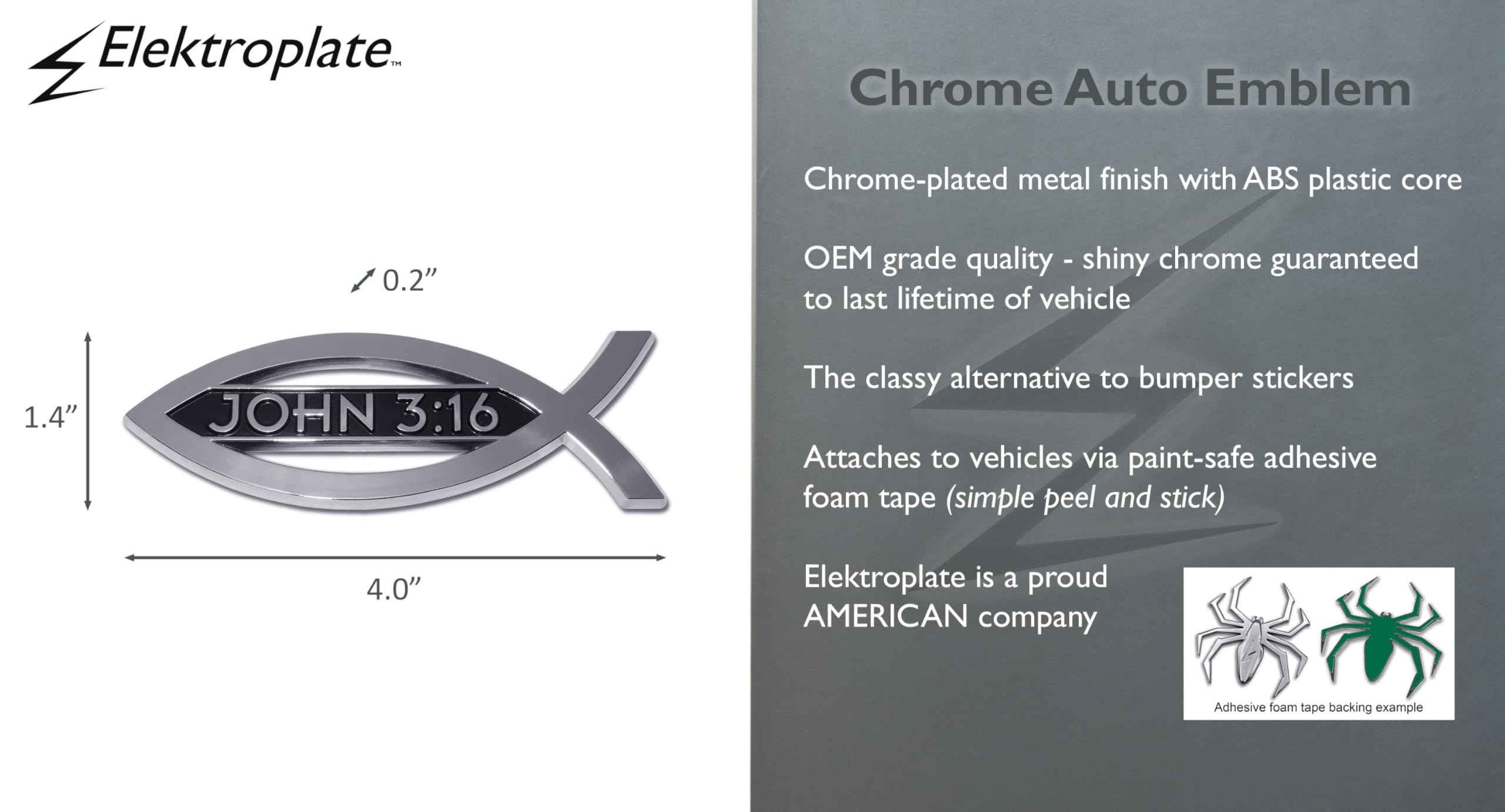 Elektroplate Christian Fish John 3:16 Chrome Auto Emblem