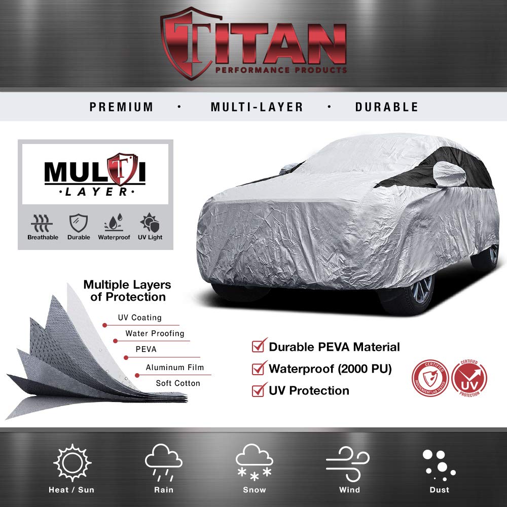 Titan Premium Multi-Layer Peva Car Cover For Mid-Size Suv 188-206''. Waterproof, Uv Protection, Anti-Scratch Protective Lining,