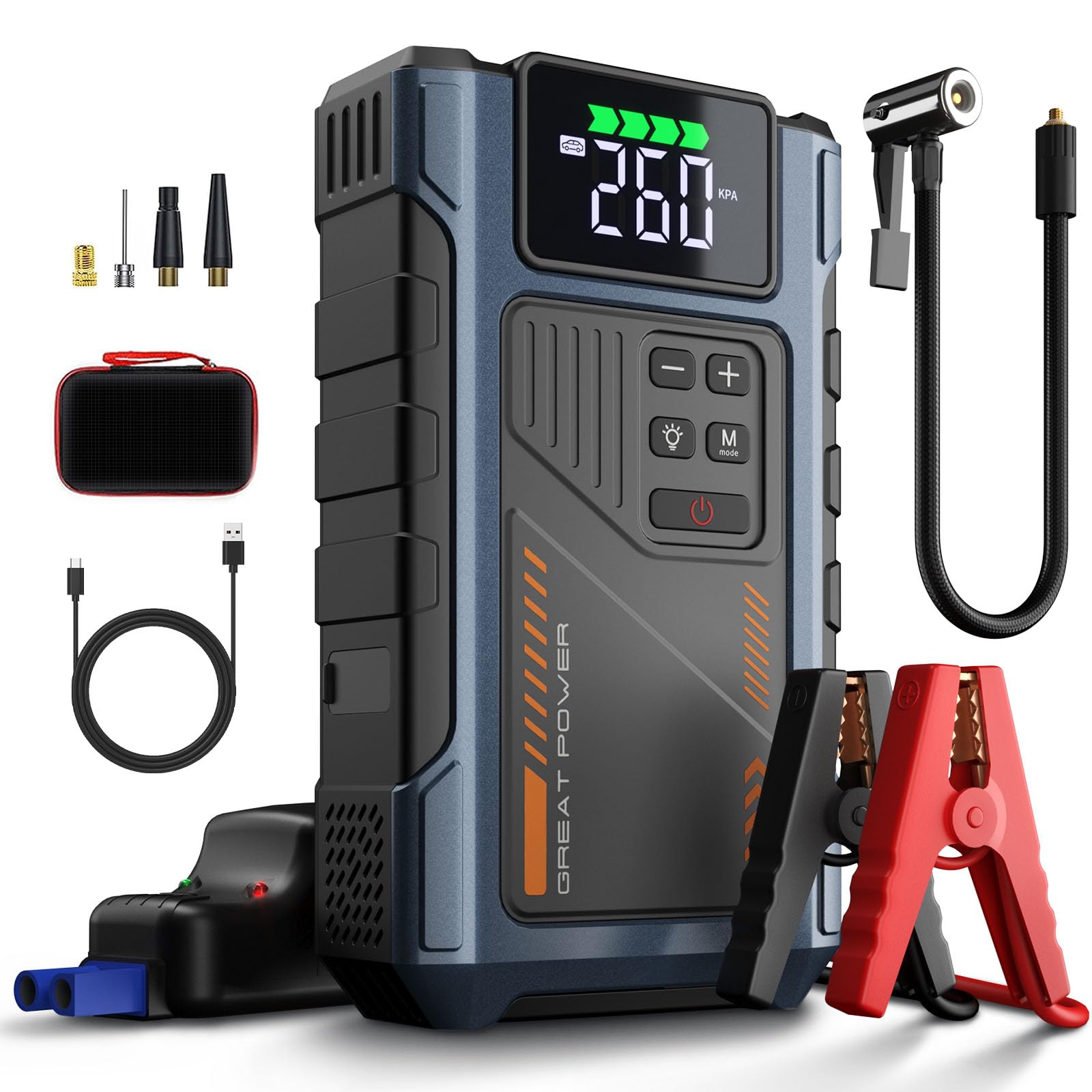 Car Battery Charger Jump Starter with Air Compressor, 4500A Jumper Box for Car Battery Portable Booster Jump Pack, 12V Jumpstart