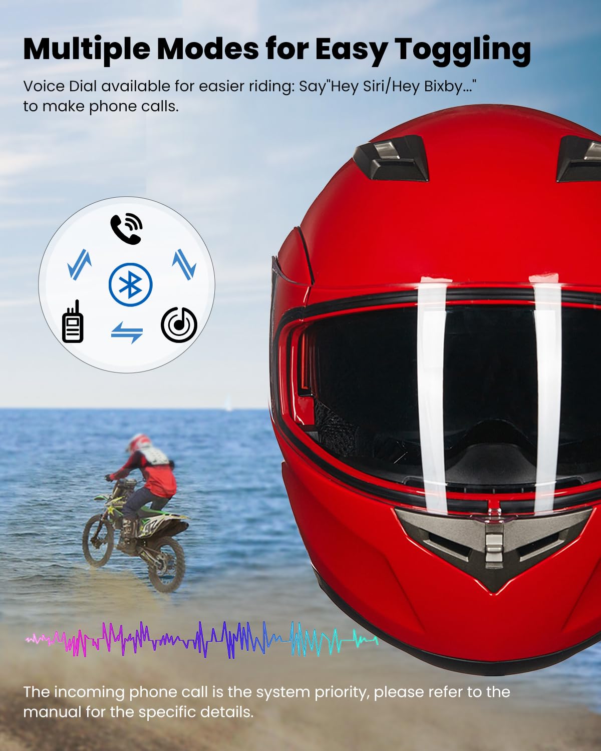 Ilm Bluetooth Integrated Modular Flip Up Full Face Motorcycle Helmet Sun Shield Mp3 Intercom Model 953Pro (Xl, Red)